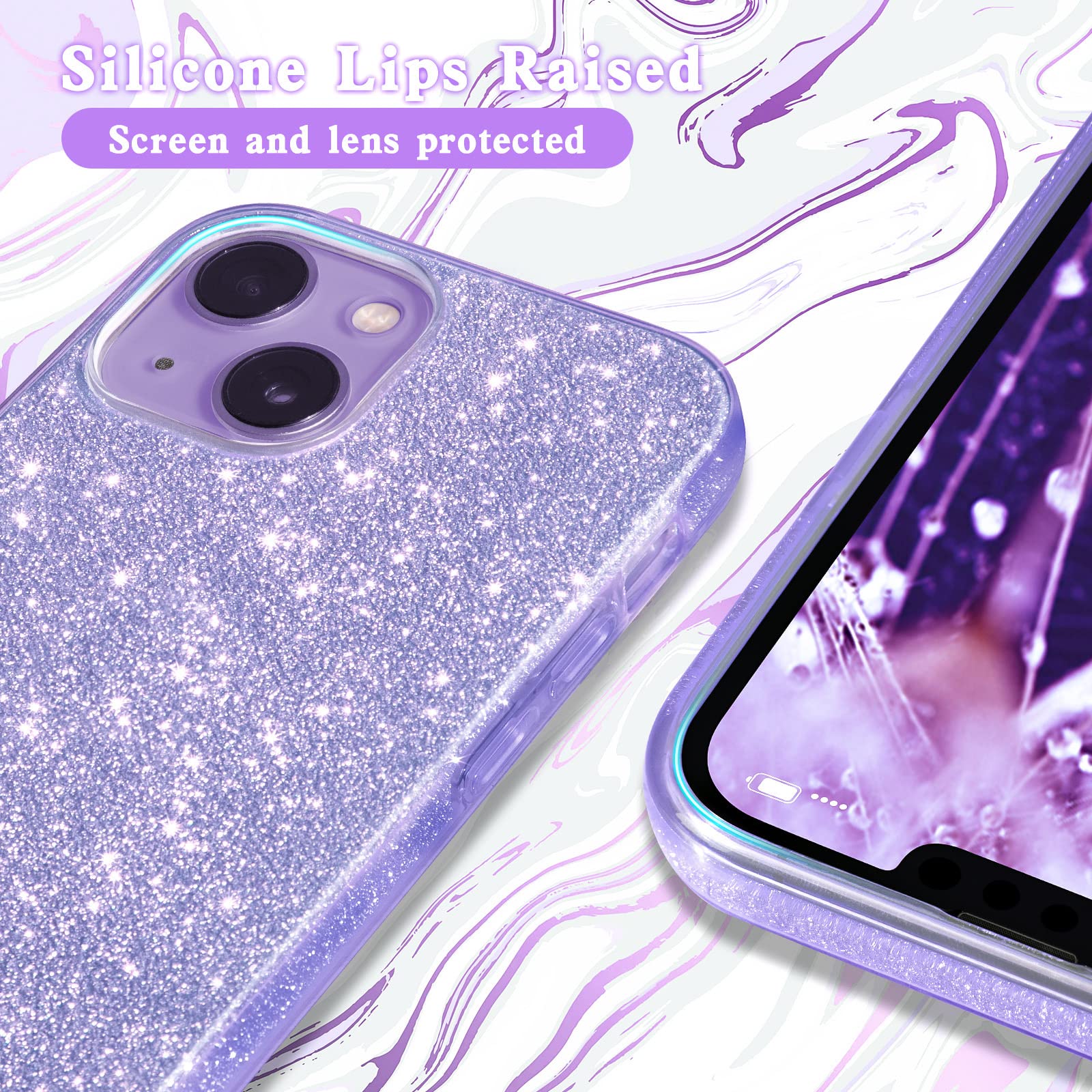 Mateprox Compatible With Iphone 14 Case Bling Sparkle Cute Girls Women Protective Cases Cover For Iphone 14 6.1'' 2022 (Purple)