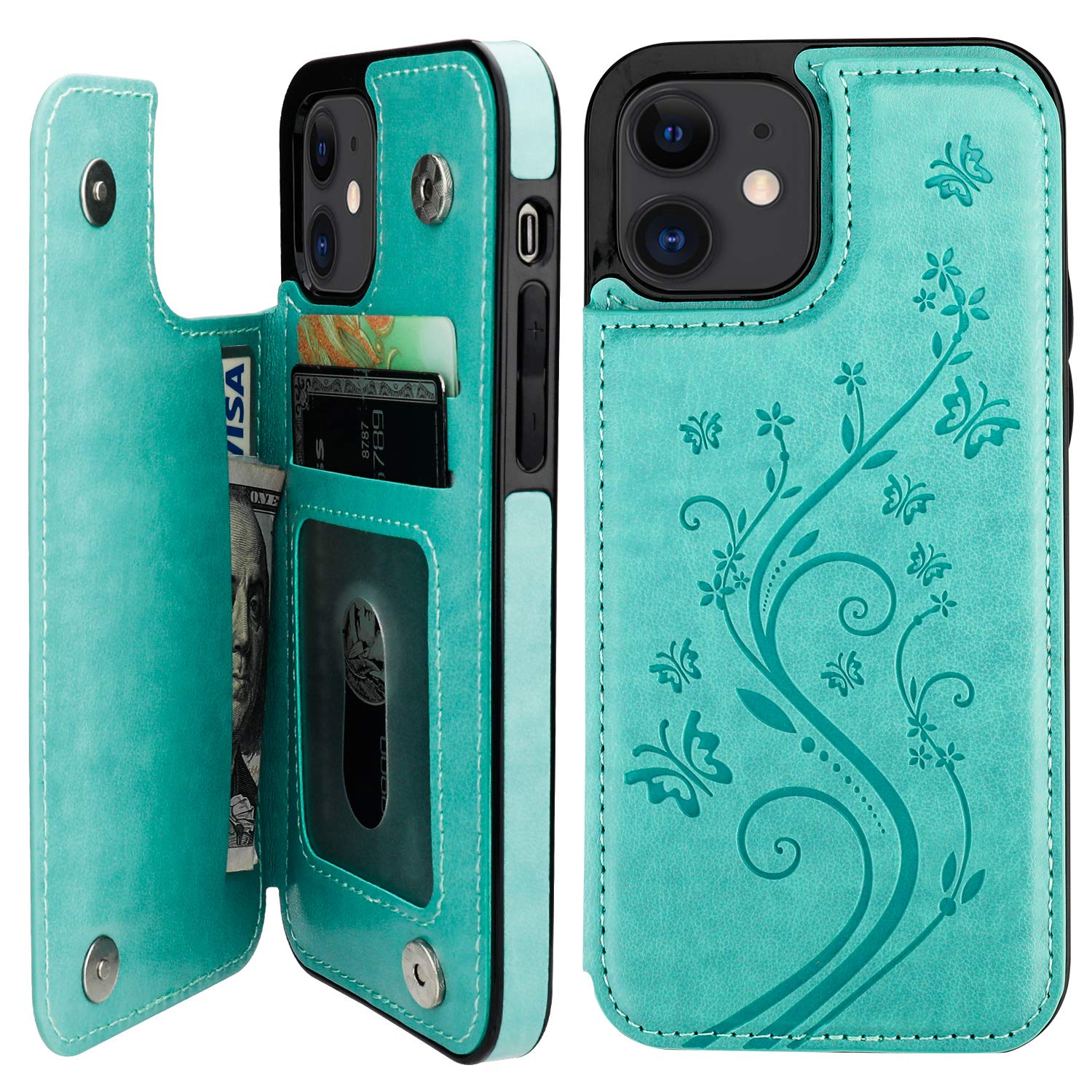 Vaburs Compatible With Iphone 12 And Iphone 12 Pro Case Wallet With Card Holder,Embossed Butterfly Pattern Pu Leather Double Mag