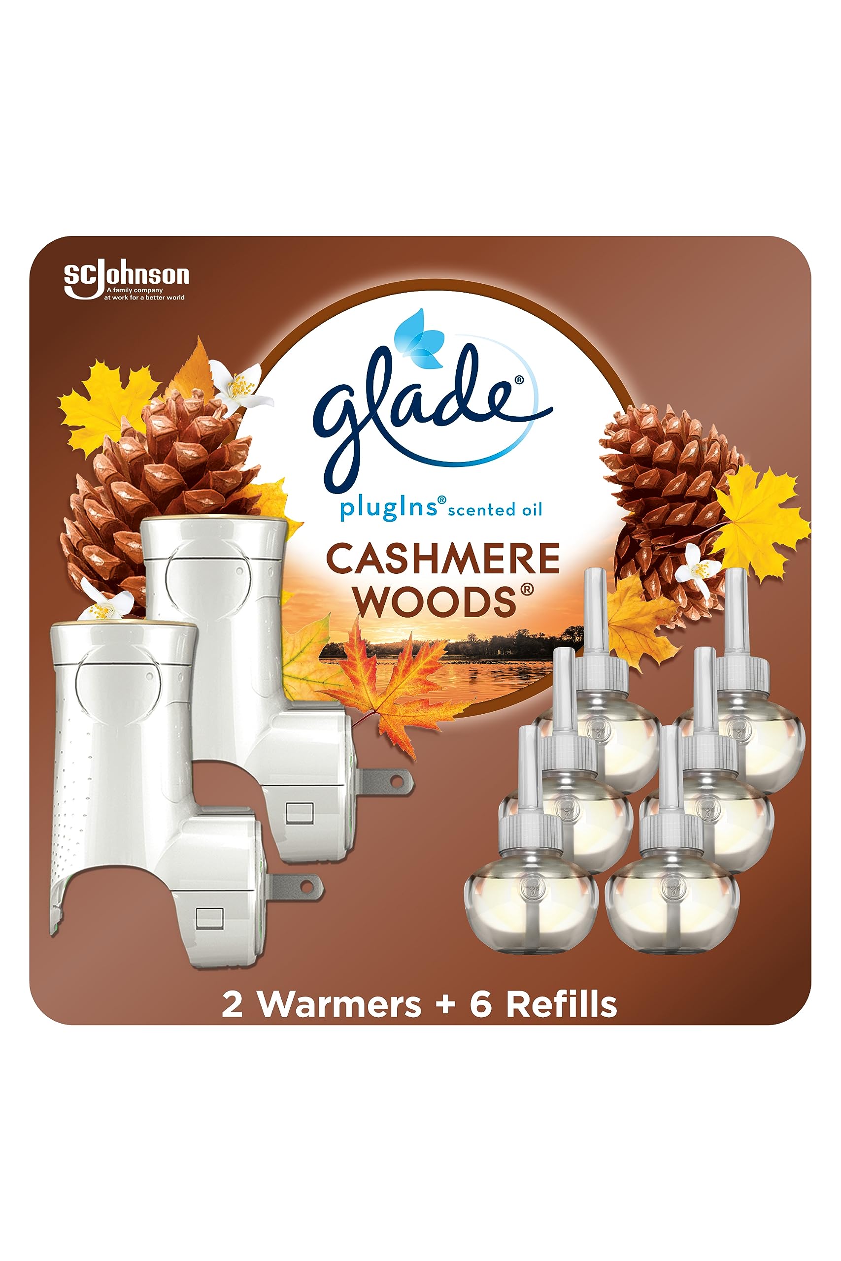 Glade Plugins Air Freshener Starter Kit, Scented And Essential Oils For Home And Bathroom, Cashmere Woods, 4.02 Fl Oz, 2 Warmers