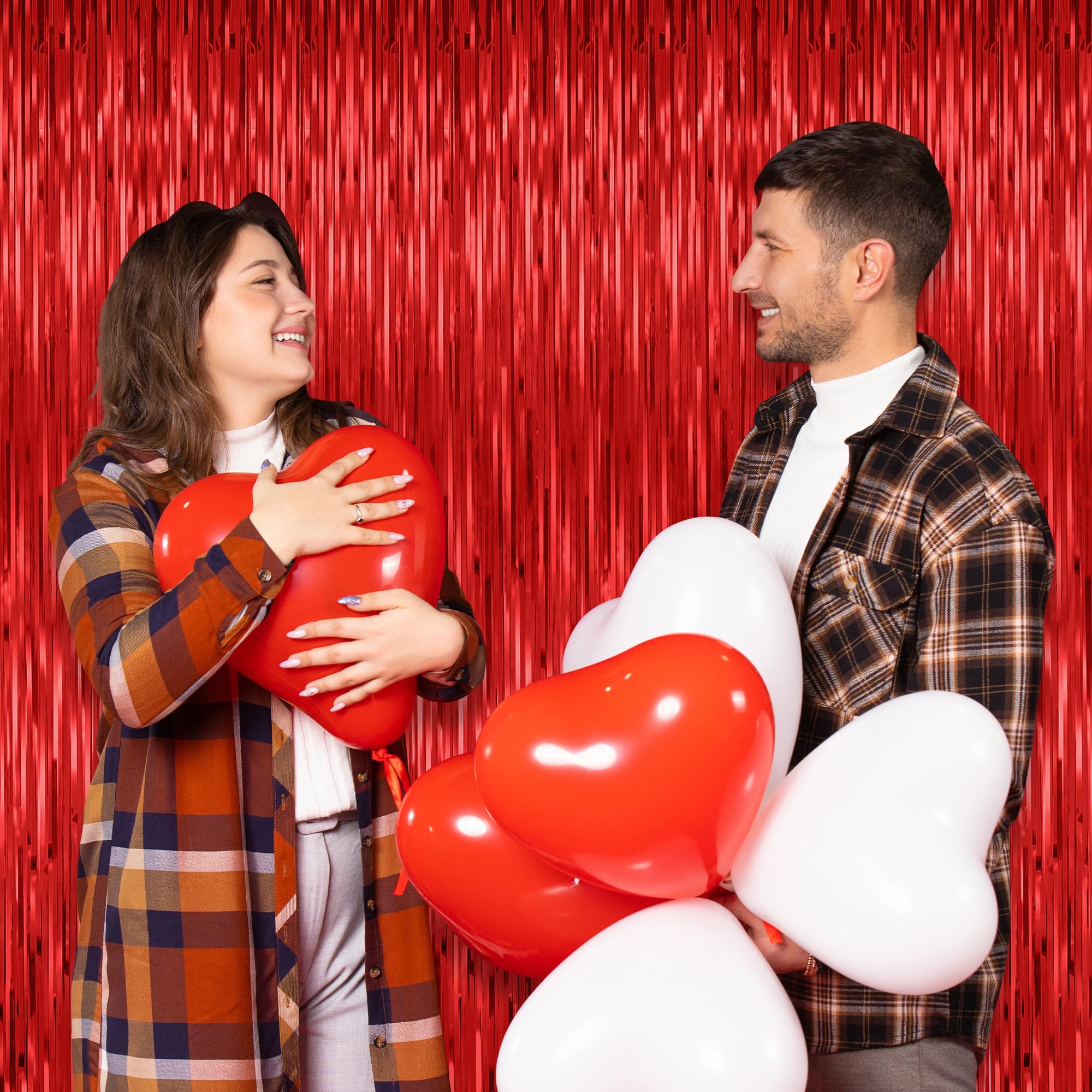 2 Pack Valentine'S Day Backdrop, 3.28 Ft X 7.05 Ft Red Fringe Curtains, Valentines Backdrop Foil Curtains Party Streamer Tinsel