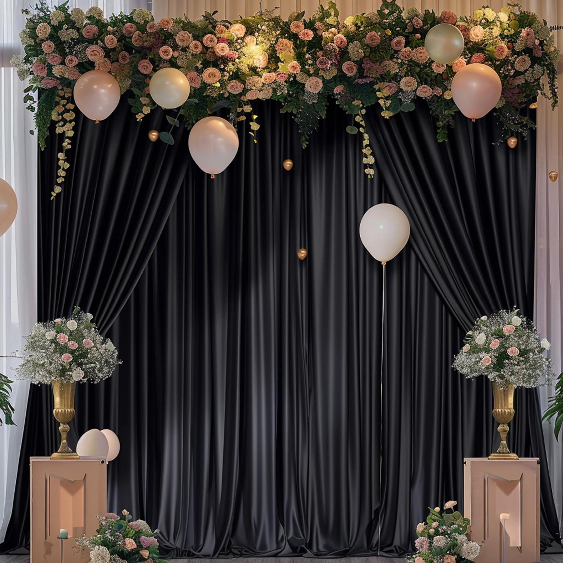 Black Backdrop Curtains For Parties, Soft Fabric Drapes Wedding Black Curtain Backdrop For Birthday Party Decorations Background