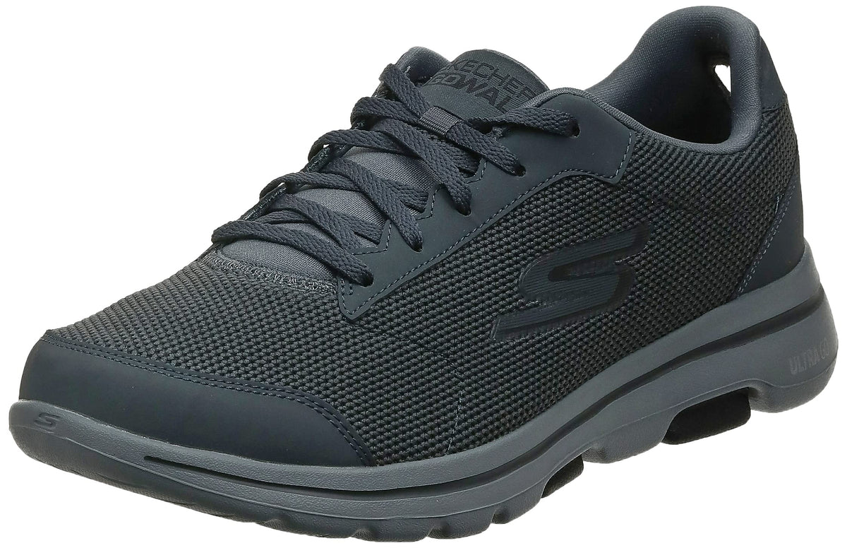 Skechers Mens Gowalk 5 Demitasse   Textured Knit Lace Up Performance Walking Shoe Sneaker,Charcoalblack,13 Xw Us