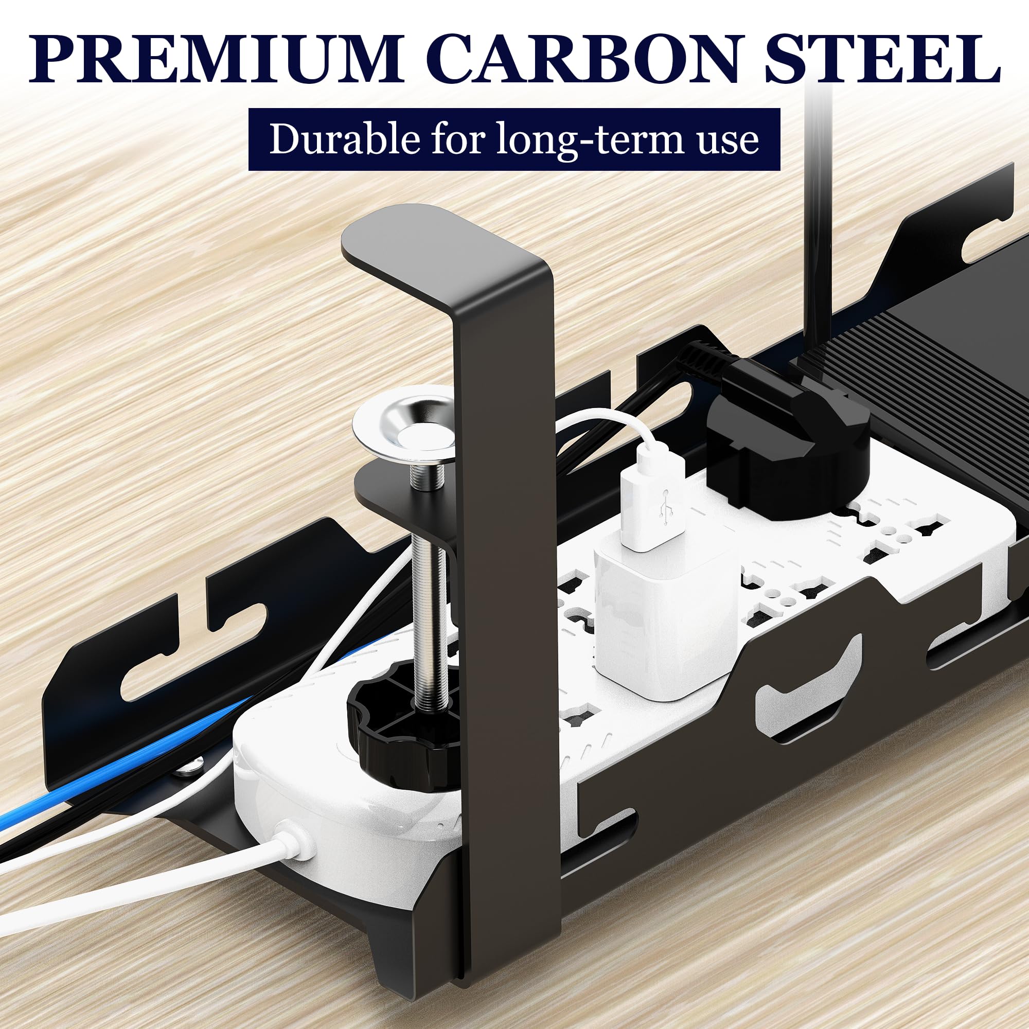 Turfson Cable Management Under Desk, Length Adjustable Cord Organizer Metal Large Capacity Wire Storage Standing Cable Holder Tr
