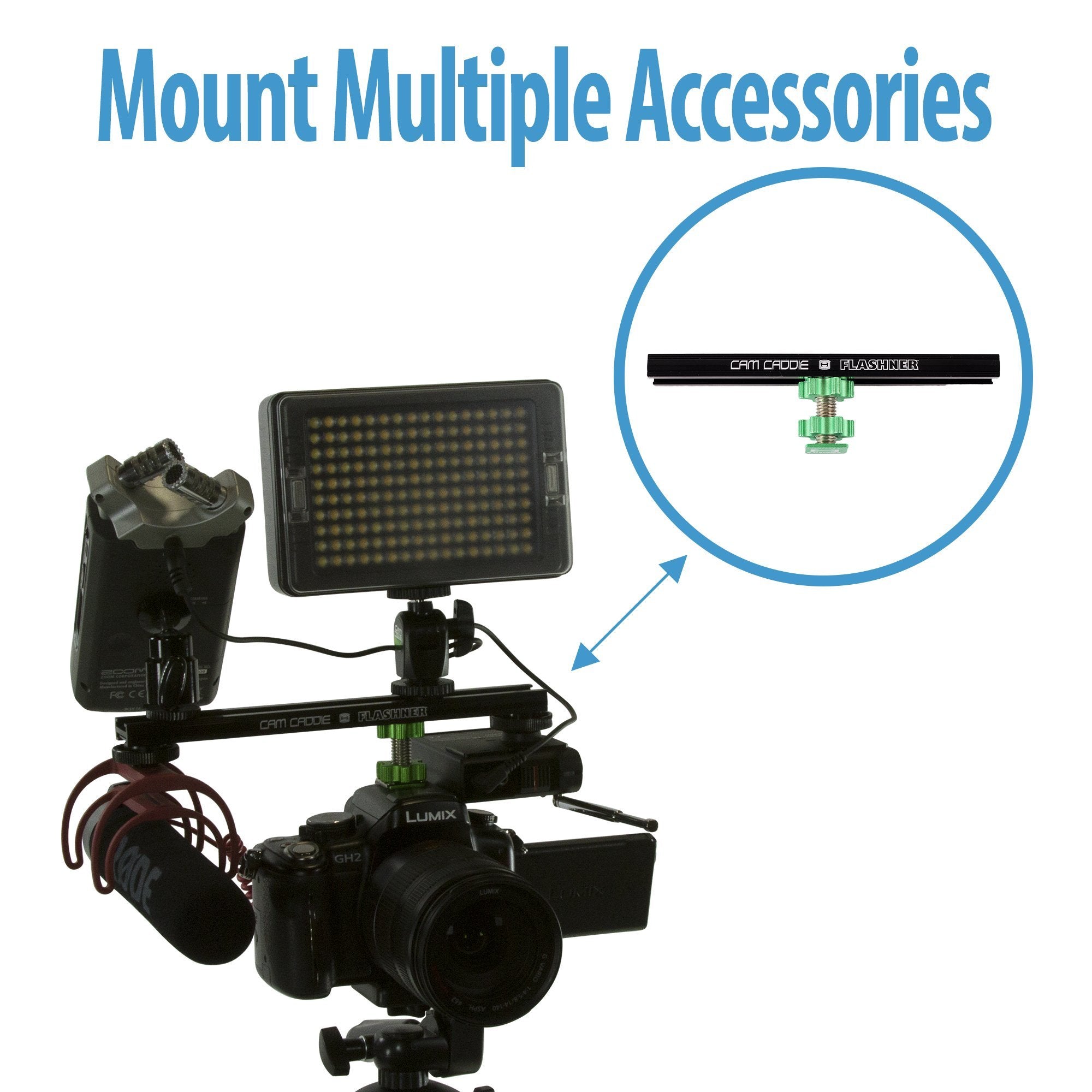 6 Inch Cold Shoe Extension Bracket   Dual Sided Camera Flash Mount With D Flashner Adapter By Cam Caddie   Black / Green