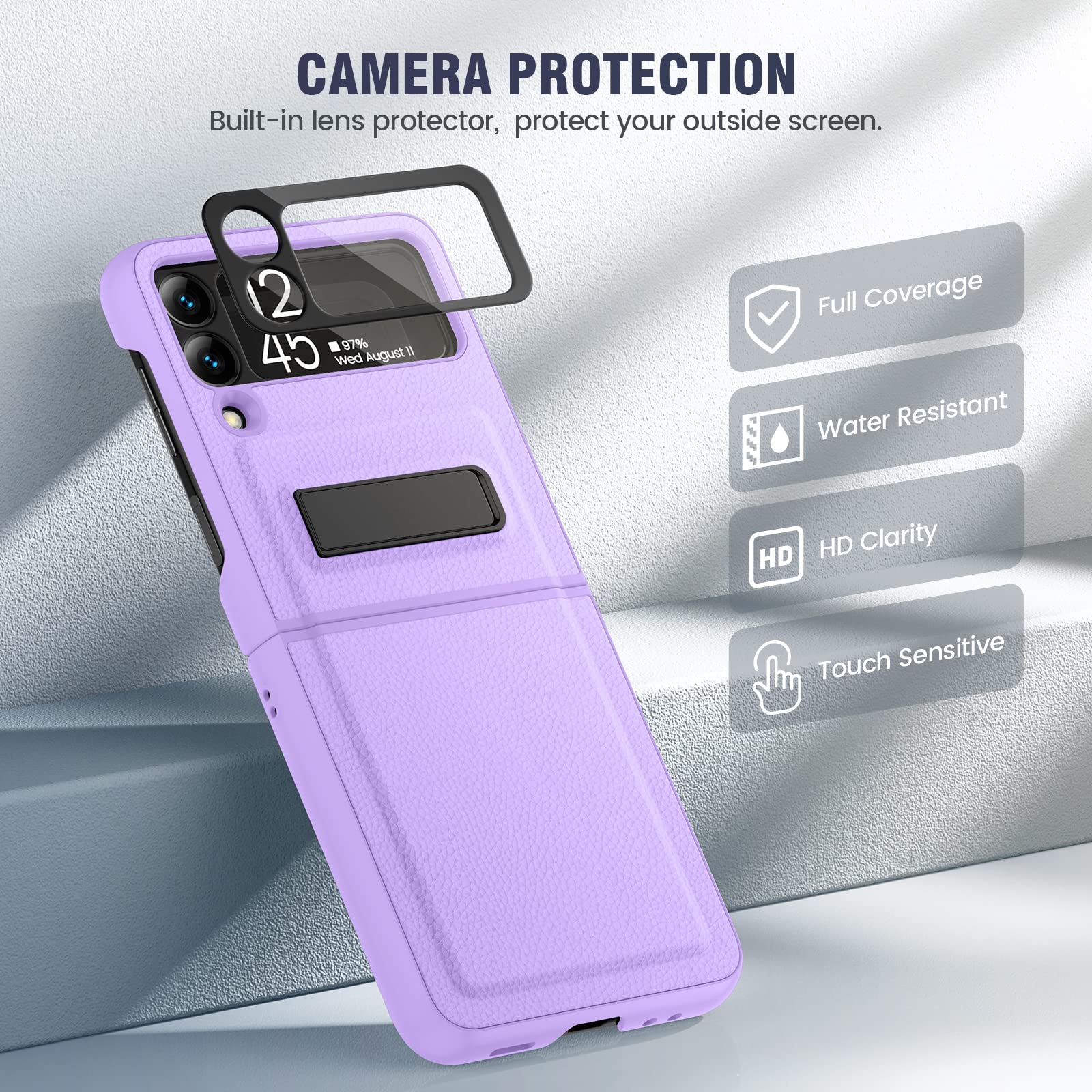 Caka Galaxy Z Flip 3 Case, Galaxy Z Flip 3 5G Case With Kickstand Hinge Protection Built In Lens Camera Protector For Women Girl
