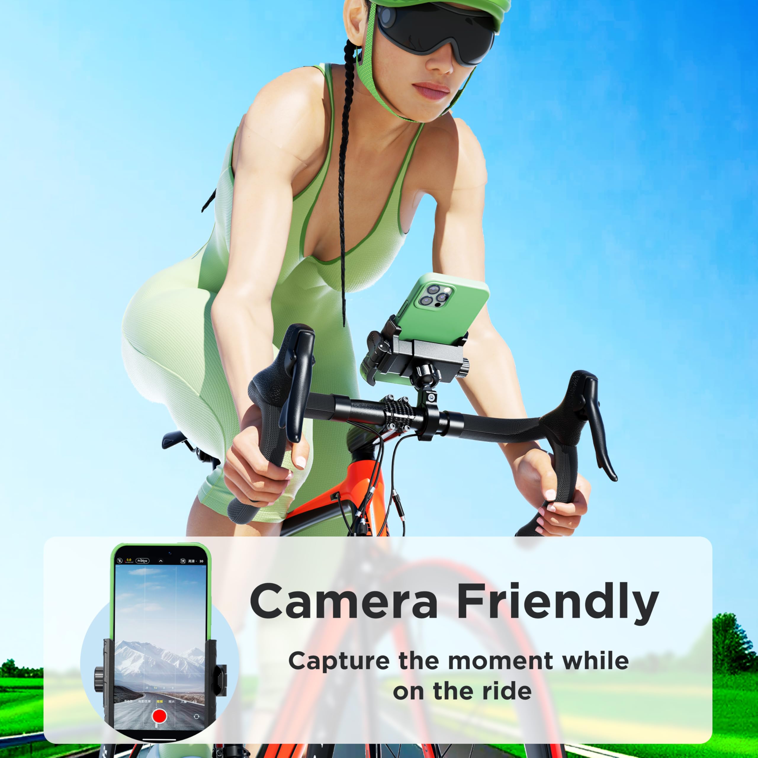 Thlevel Bike Phone Mount Holder No Block Camera Motorcycle Cell Phone Holder Quick Lock 360 Rotate For Iphone 16 Pro Max For Sam