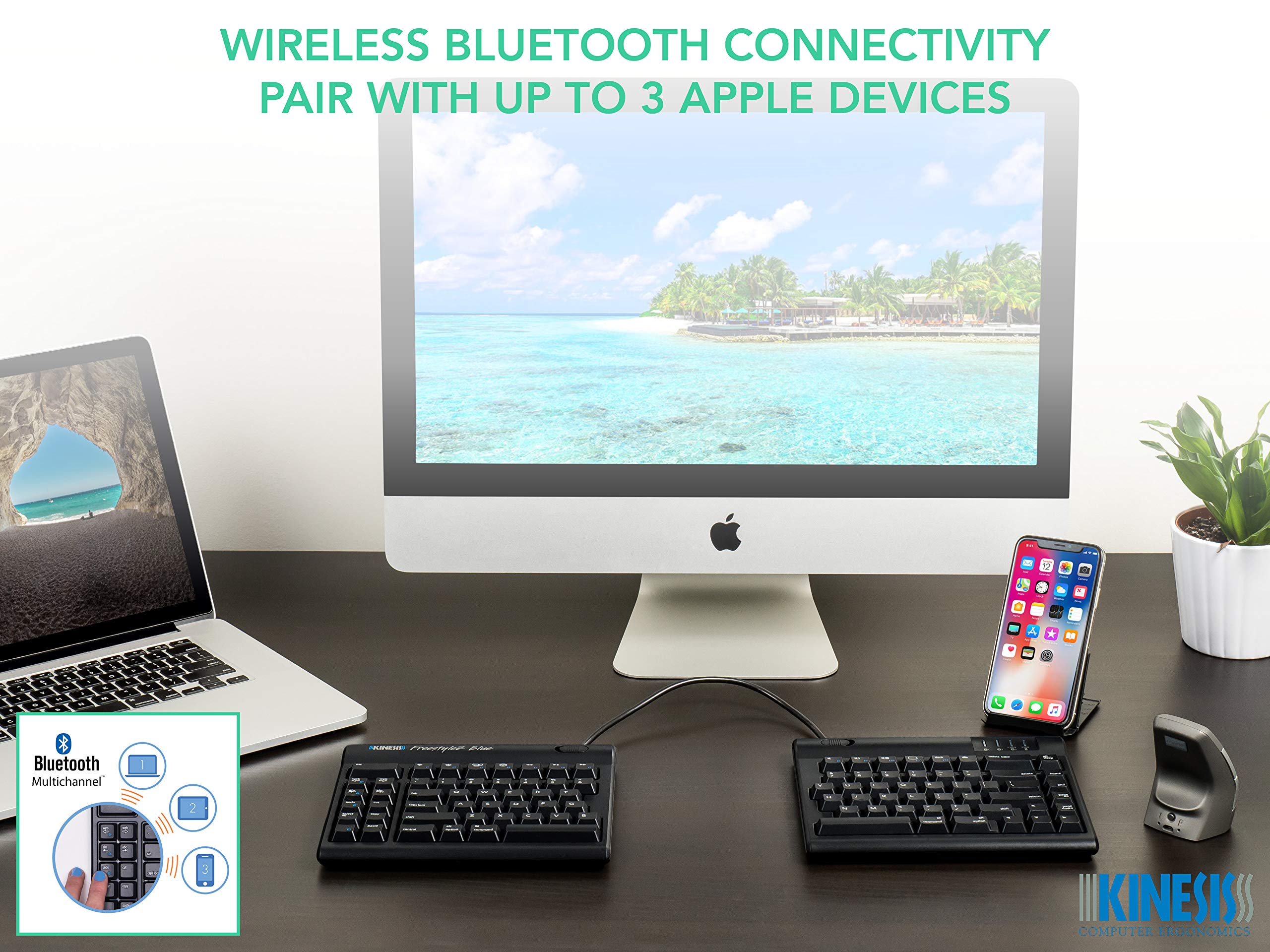 Kinesis Freestyle2 Blue Wireless Ergonomic Keyboard For Mac (9 Standard Separation), Dark Gray