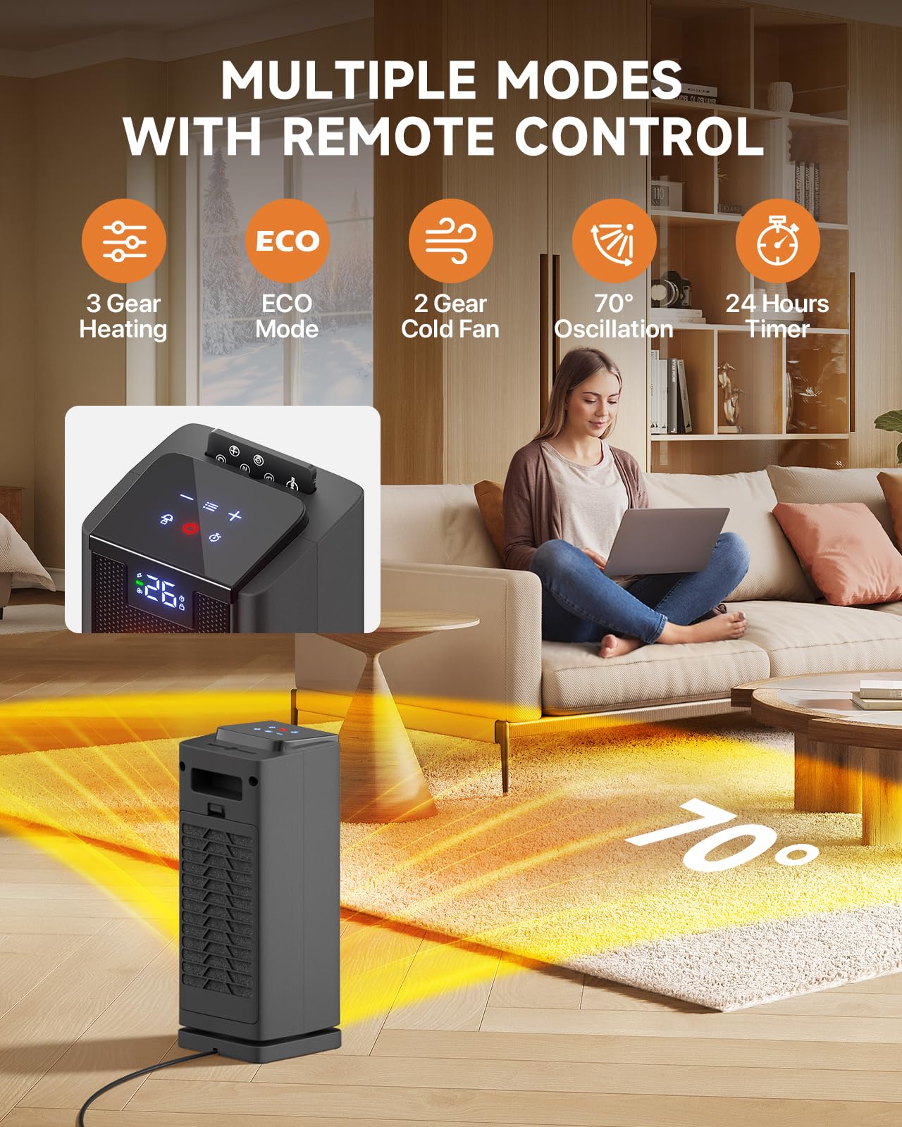 Space Heater With Remote And Thermostat, 1500W Fast Portable Heater With Timer,Overheat Protection And Air Filter, Ptc Ceramic H