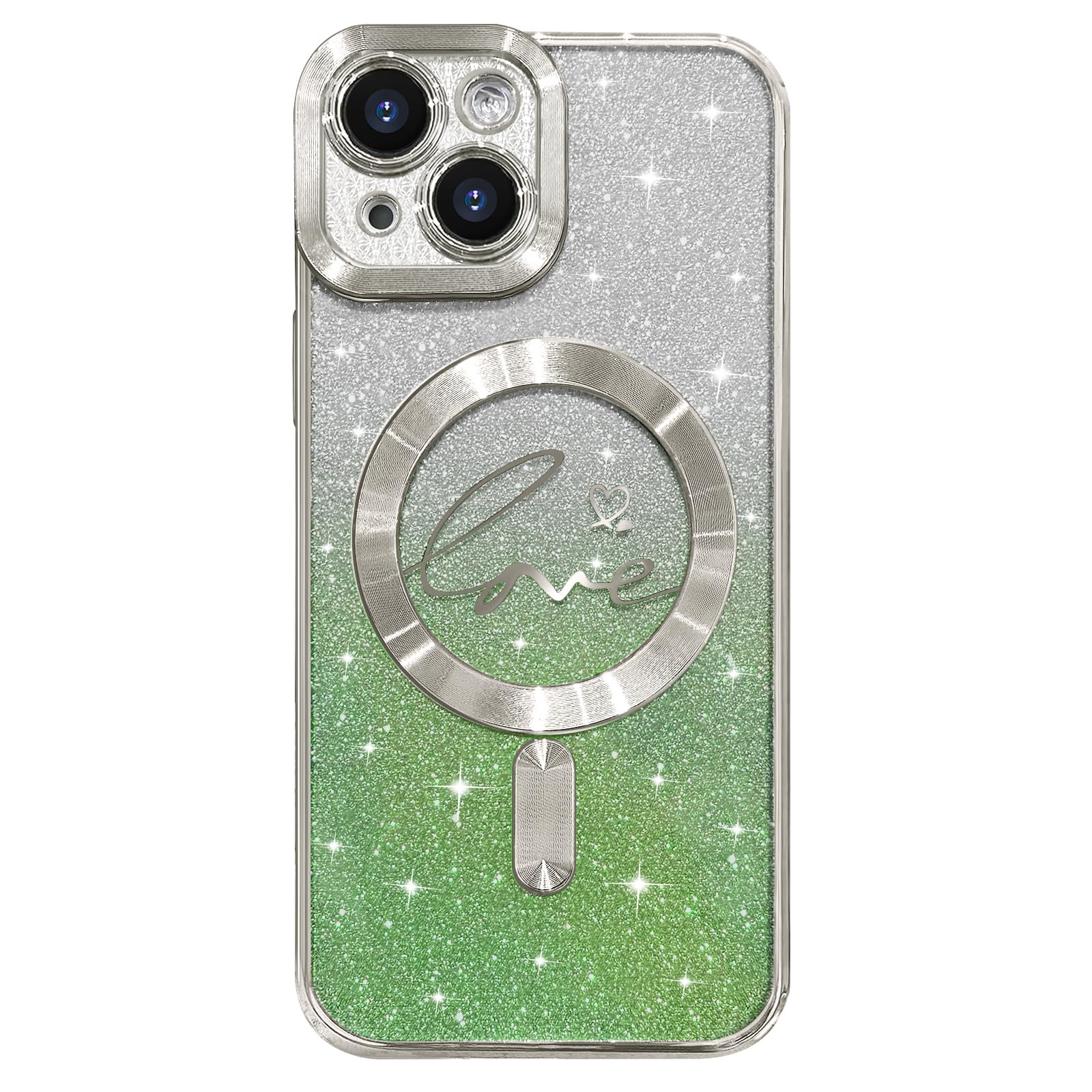 Hython For Iphone 14 Plus Case Glitter, Clear Magnetic Phone Cases With Luxury Love Heart Pattern [Compatible With Magsafe] Blin