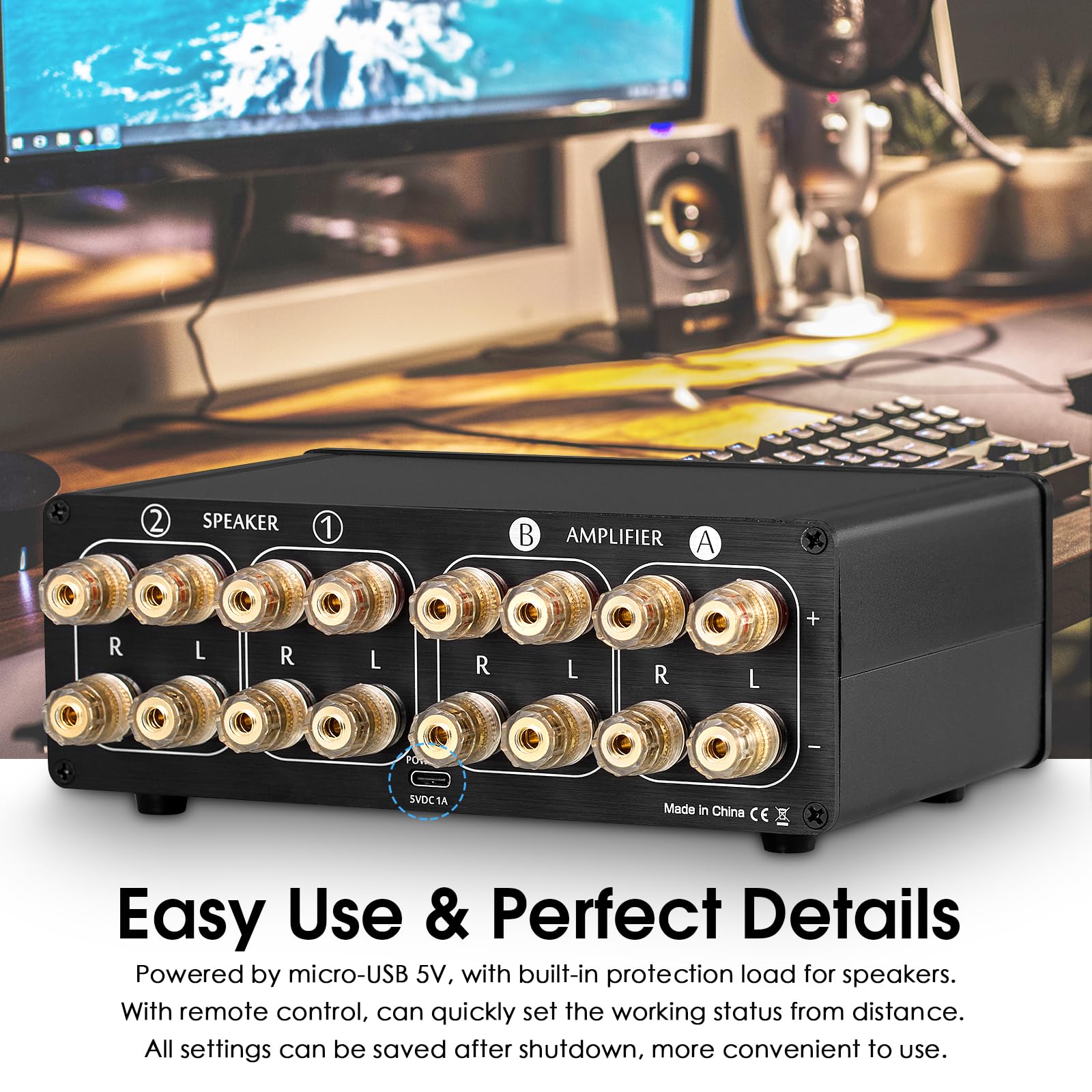 Douk Audio Vu3 Dual Analog Vu Meter, 2-Way Amplifier/Speaker Switch, Audio Switcher Box With Db Panel Display