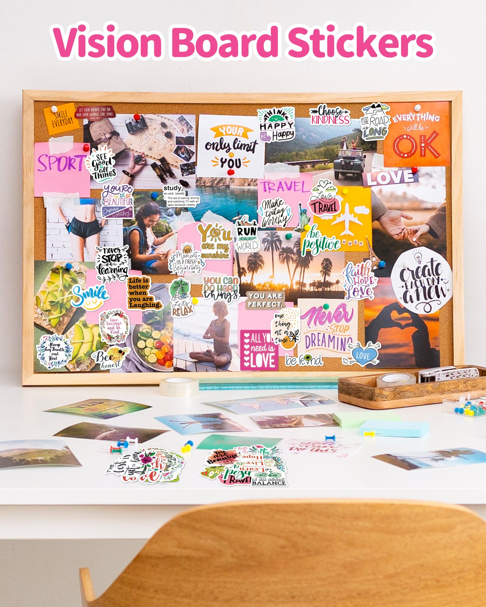 300 Pcs Inspirational Stickers For Adults, Scrapbook Vision Board Supplies Motivational Stickers For Water Bottles Laptop, Posit