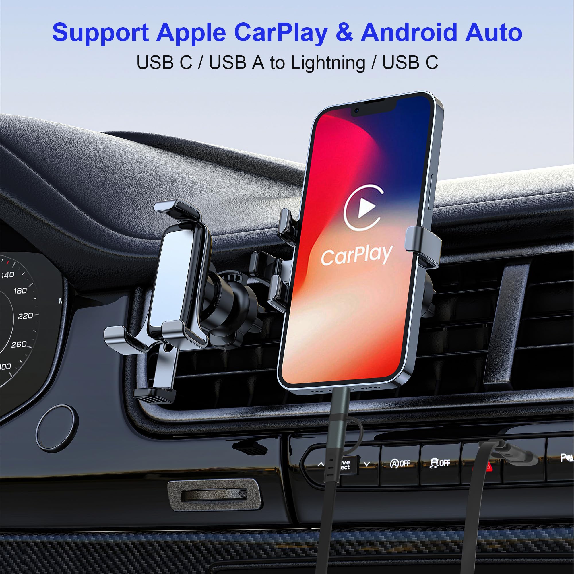 Retractable Usb C Lightning Cable For Iphone Ipad Samsung   60W Retractable Phone Charger[Mfi Certified], Apple Carplay & Androi