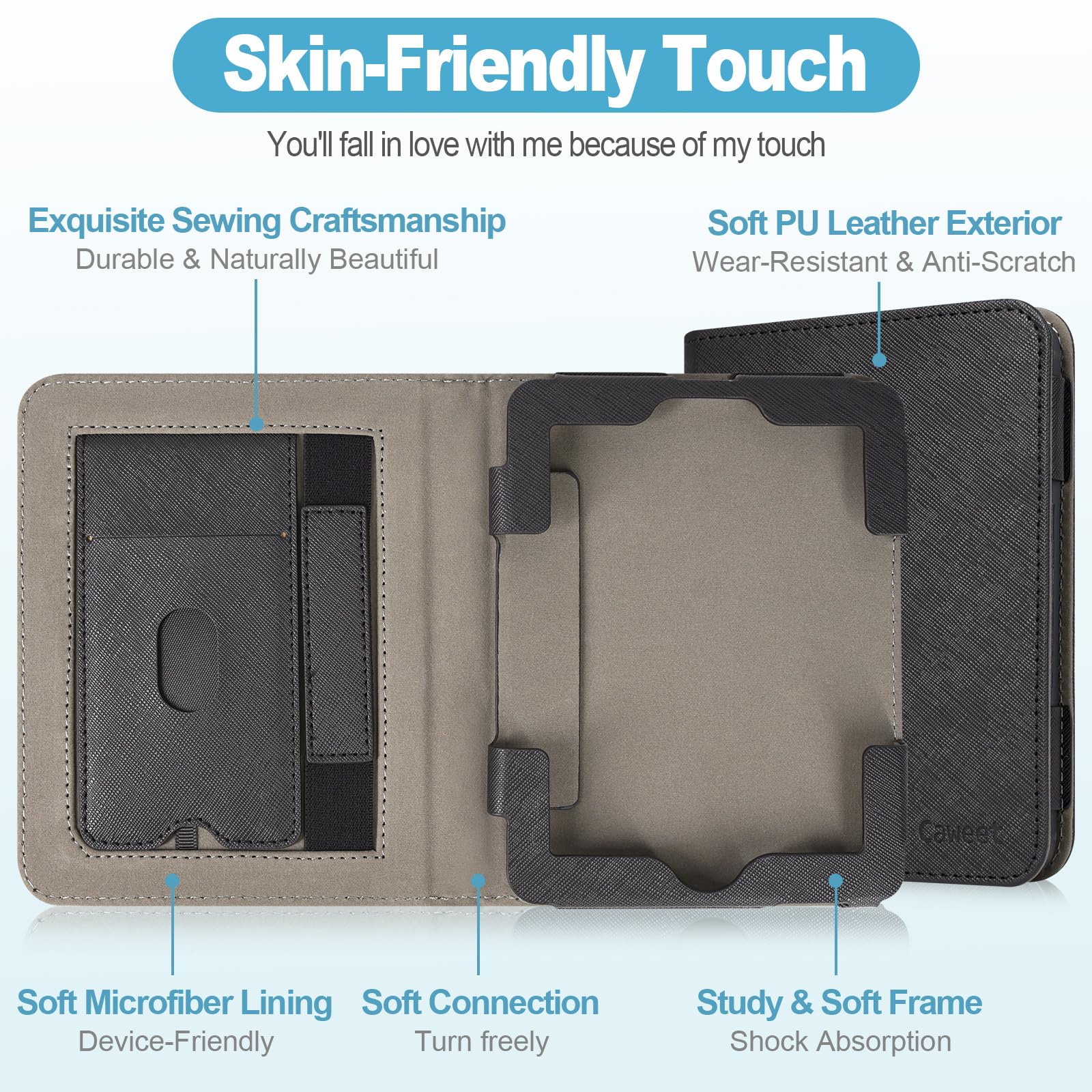 Caweet Case For Nook Glowlight 4 Plus 7.8'' 2023 Release, Premium Pu Leather Foldable Stand Protective Sleeve Cover With Card Sl