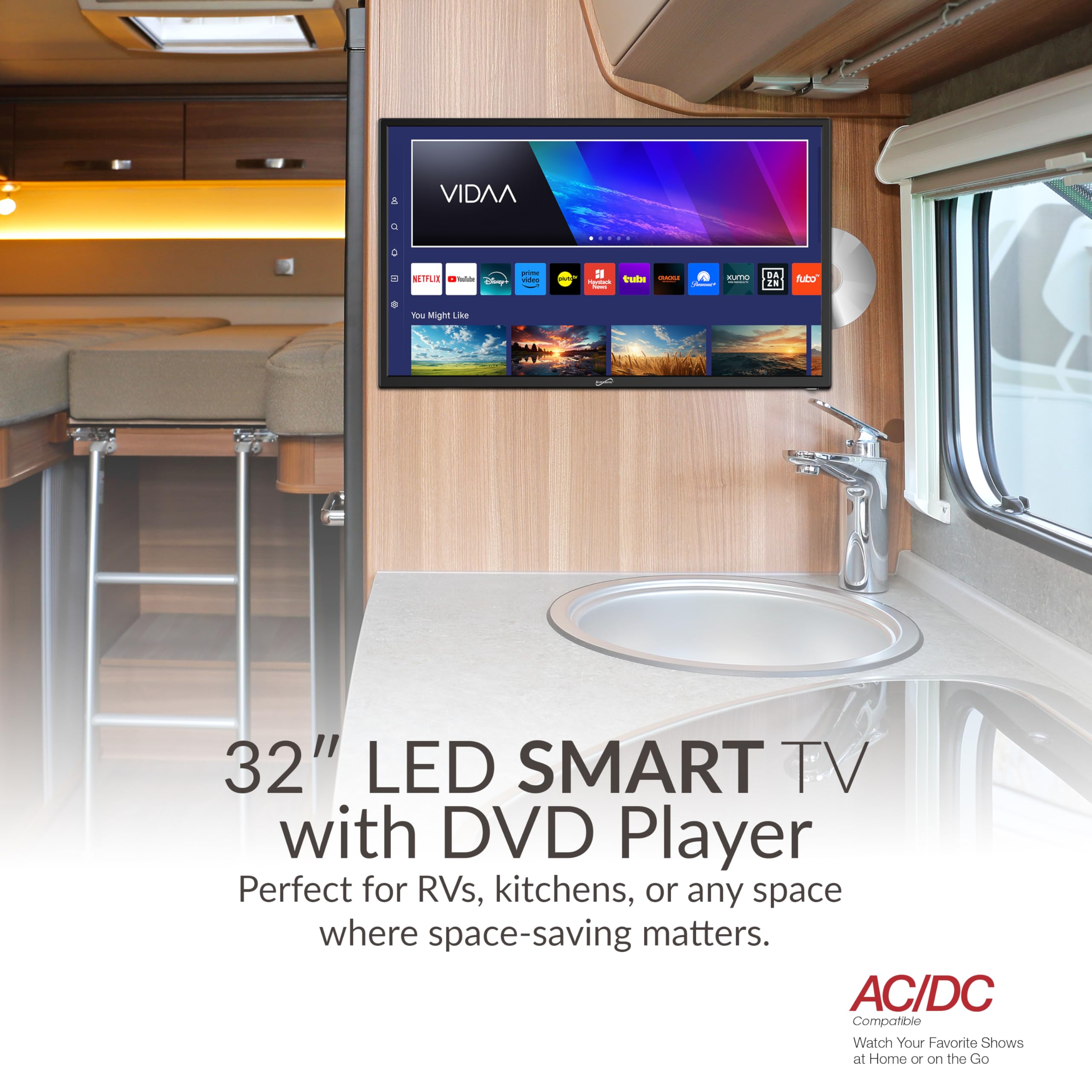 Supersonic Sc 3226Sdvd 32 Inch Led Smart Hdtv W/Dvd Player, Atsc & Ntsc System, 3X Hdmi, 1080P, Wifi, Usb, Multi Language Osd, A