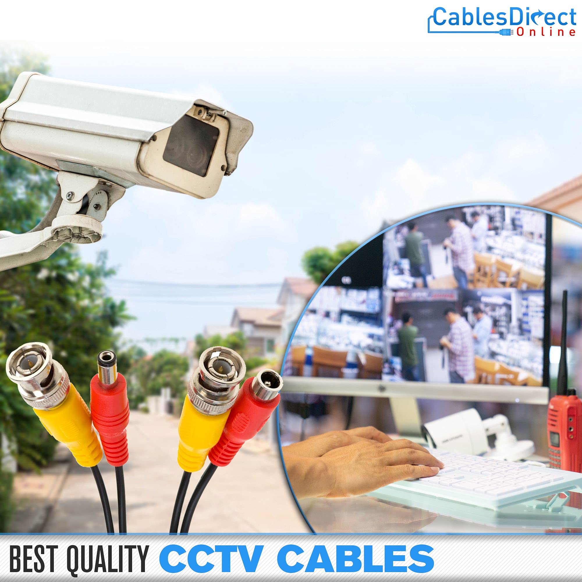 20Ft White Premade Bnc Video Power Cable Extension Wire For Cctv, Security Camera, Dvr, Surveillance System, All In One Plug & P