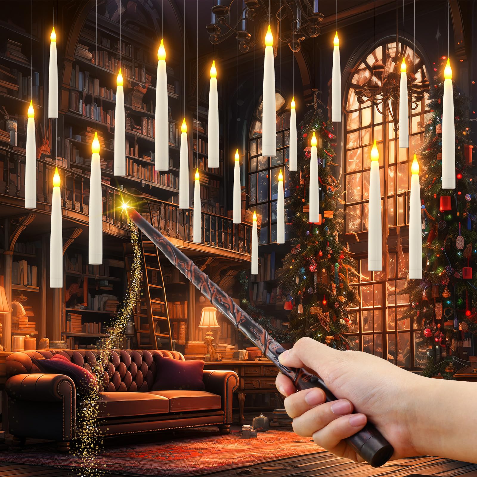 Pchero 20Pcs Floating Candles With Magic Wand Remote & Timer, Harry Hanging Potter Candle Lights Flameless Flickering Led Taper 