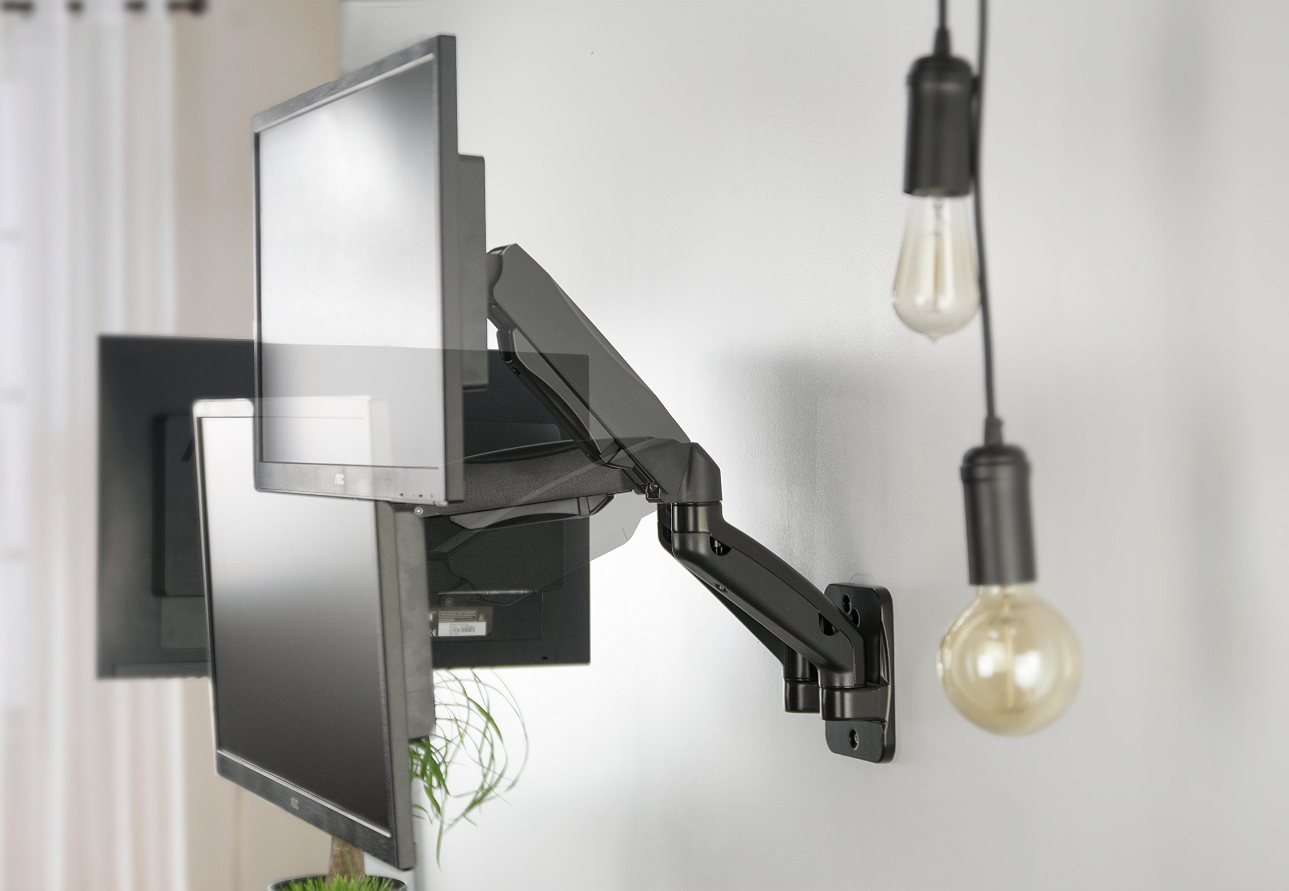 VIVO Height Adjustable Pneumatic Extended Arm Dual Monitor Wall Mount Full Motion Articulating, Fits 2 Screens 17 to 32 inches, Black, MOUNT V002G