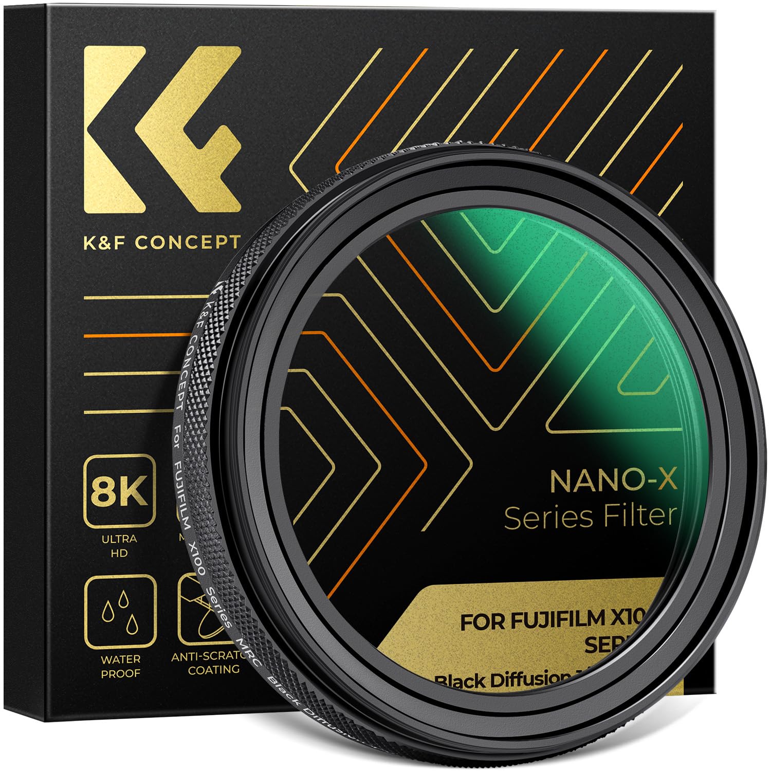K&F CONCEPT Black Mist Diffusion 1/4 Filter(Black Frame) Compatible with Fujifilm X100 Series, X100/X100F/X100S/X100T/X100V/X100
