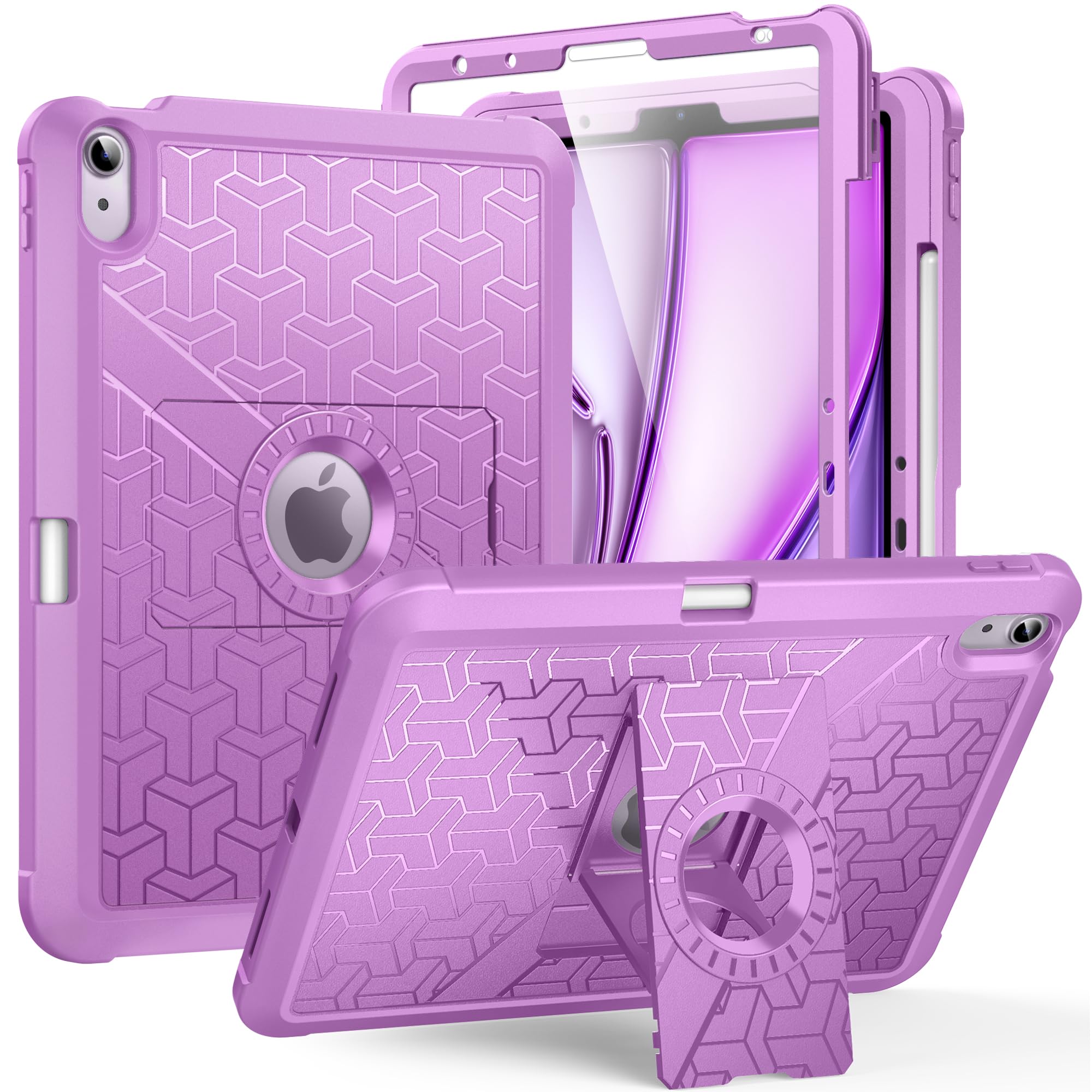 MoKo for iPad Air 6th Generation 11 Inch Case M2 2024, iPad Air 5th/4th Gen 2022/2020, Heavy Duty Shockproof Full Body Cover with Built in Screen Protector & Pencil Holder for iPad Air 6/5/4, Lilac