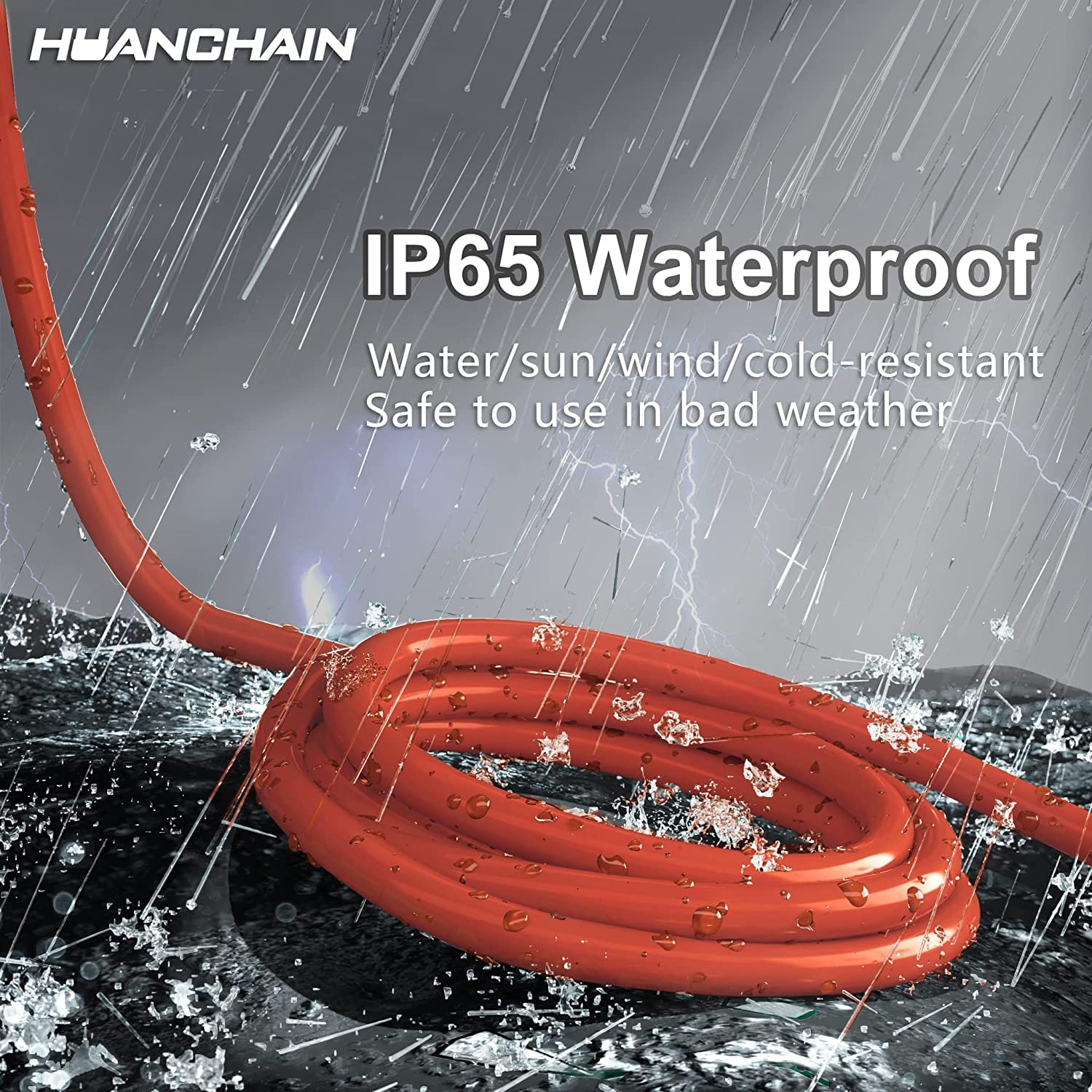 Huanchain 50 Ft 16 Gauge Indoor Outdoor Extension Cord Waterproof, Flexible Cold Weather 3 Prong Electric Cord Outside, 13A 1625