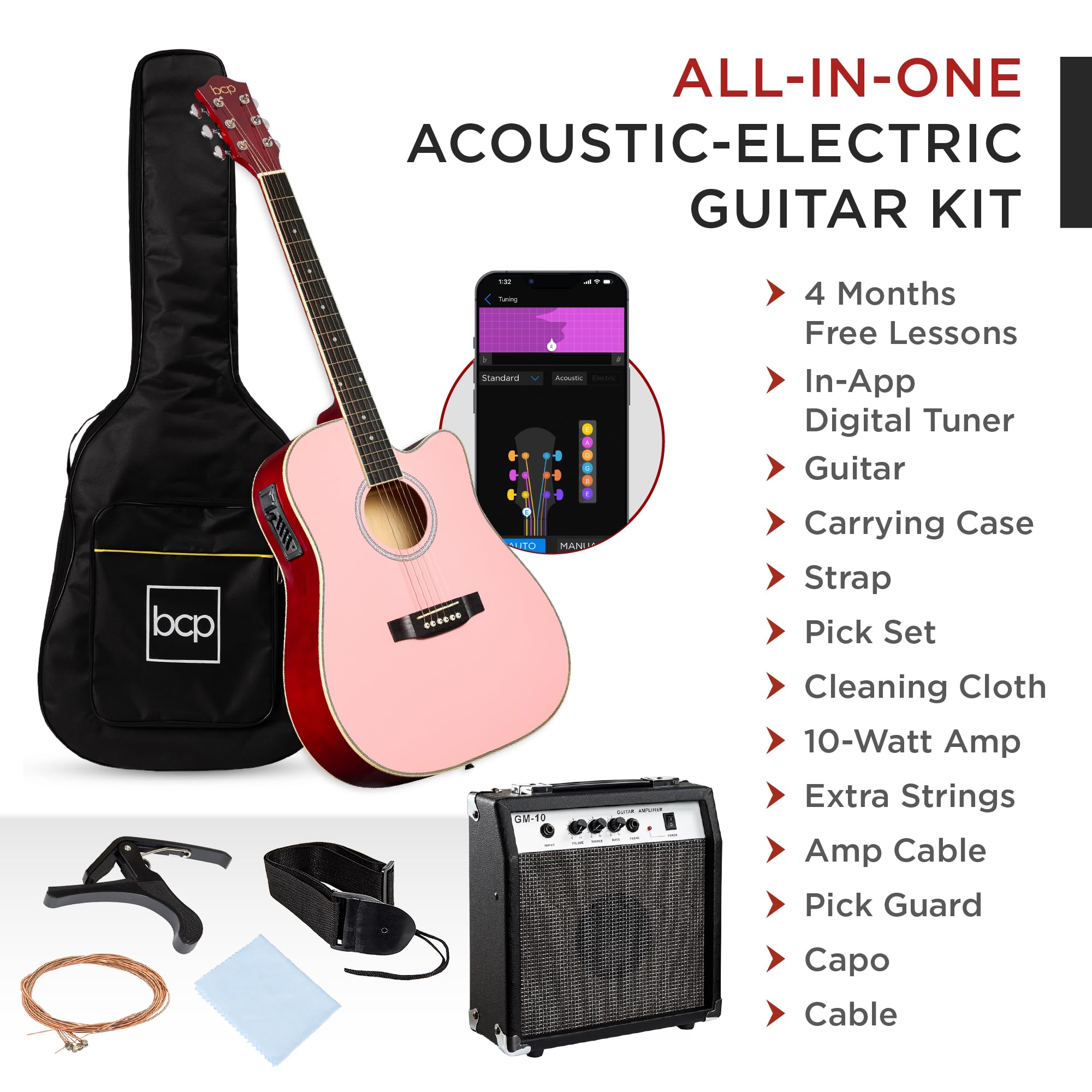 Best Choice Products Beginner Acoustic Electric Guitar Starter Set W/ 41In, All Wood Cutaway Design, Gig Bag, Strap, Picks - Pin