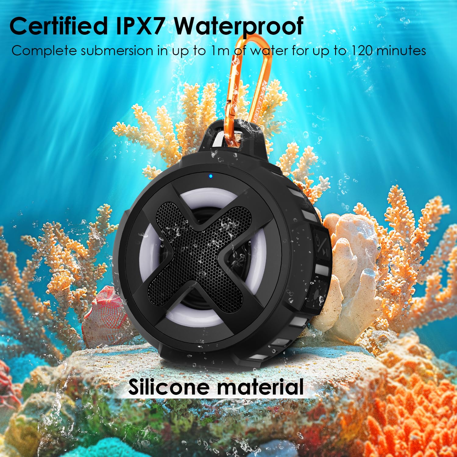 Upgraded, Bluetooth Speaker, Shower Speaker, Certified Ip67 Waterproof, Silicone Case, 10W Pro Sound & Deep Bass, 24Hrs Playtime