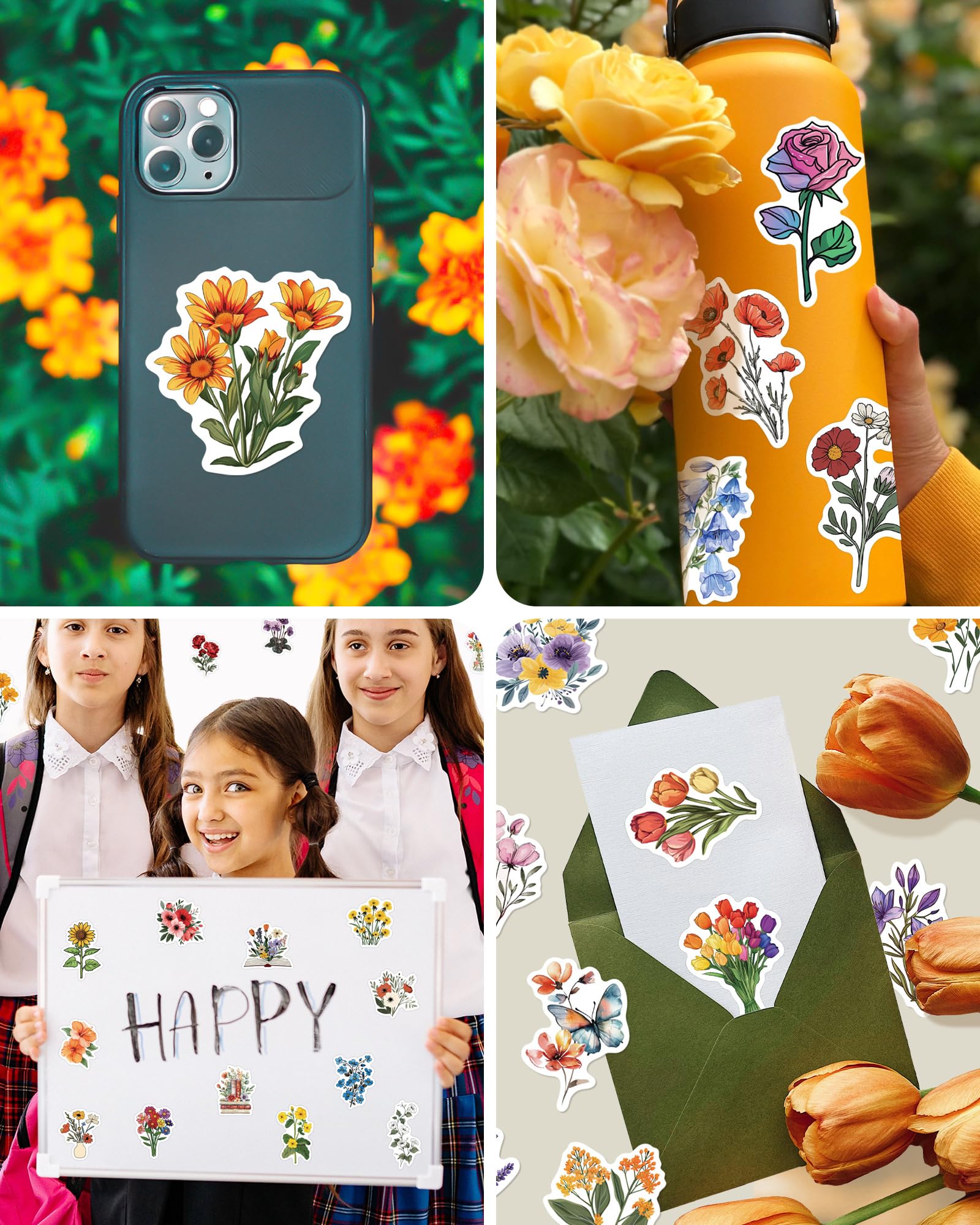 100 Pcs Flower Stickers Aesthetic Floral Stickers, Cute Stickers Flower Decor Flower Party Gifts For Kids Girls Women, Waterproo