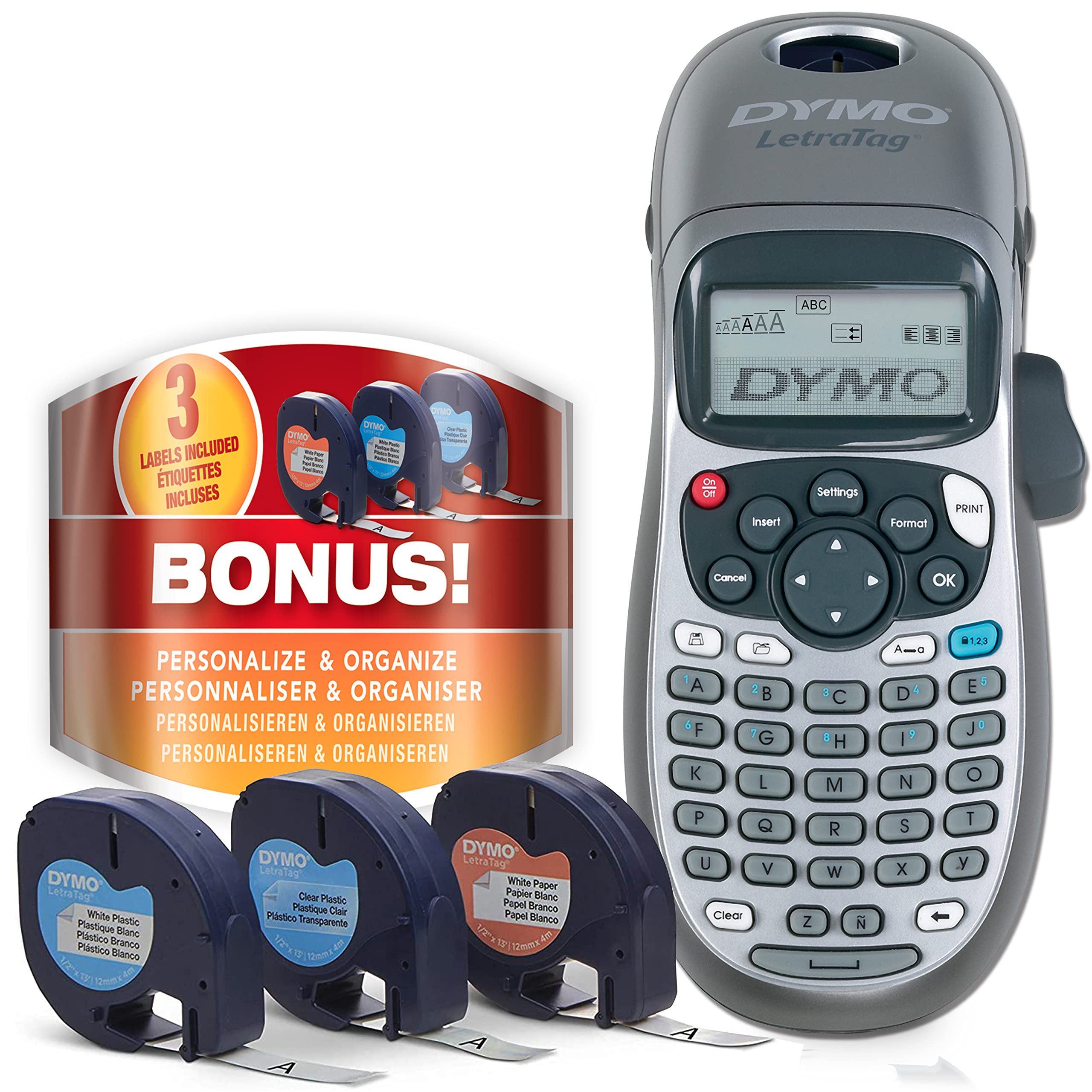 Dymo Label Maker Machine With Tape   100H Letratag Handheld, Comes With 3 Lt Label Tapes. Great For Home & Office Organization