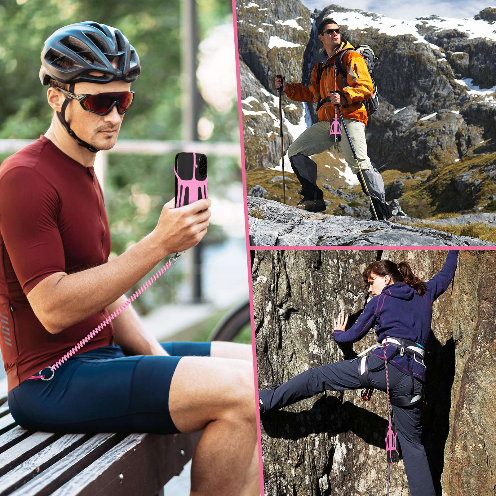 Hotemia Silicone Phone Lanyard Holder With Carabiner, Universal Phone Strap,Anti-Theft Phone Case With Retractable Tether (Pink)