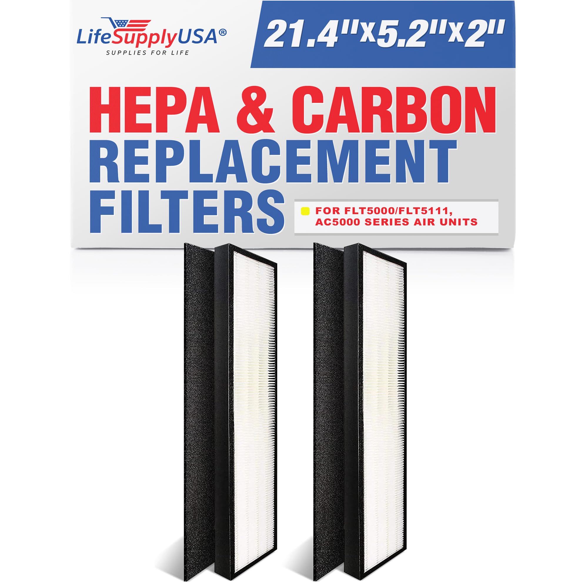 Lifesupplyusa 2 Pack True Hepa Filter Replacement   Compatible With Flt5000/Flt5111 Ac5000 Series Air Purifiers   Eco Friendly, 