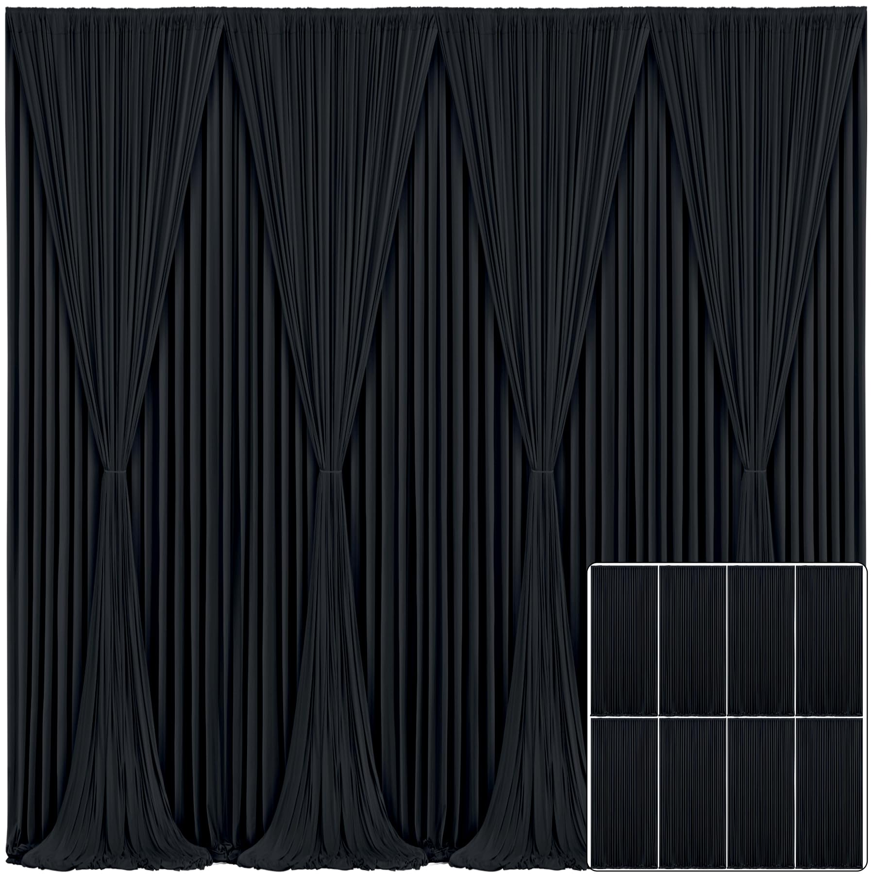 8 Panels Black Backdrop Curtain For Parties Wrinkle Free Black Photo Curtains Backdrop Drapes Fabric Decoration For Birthday Par
