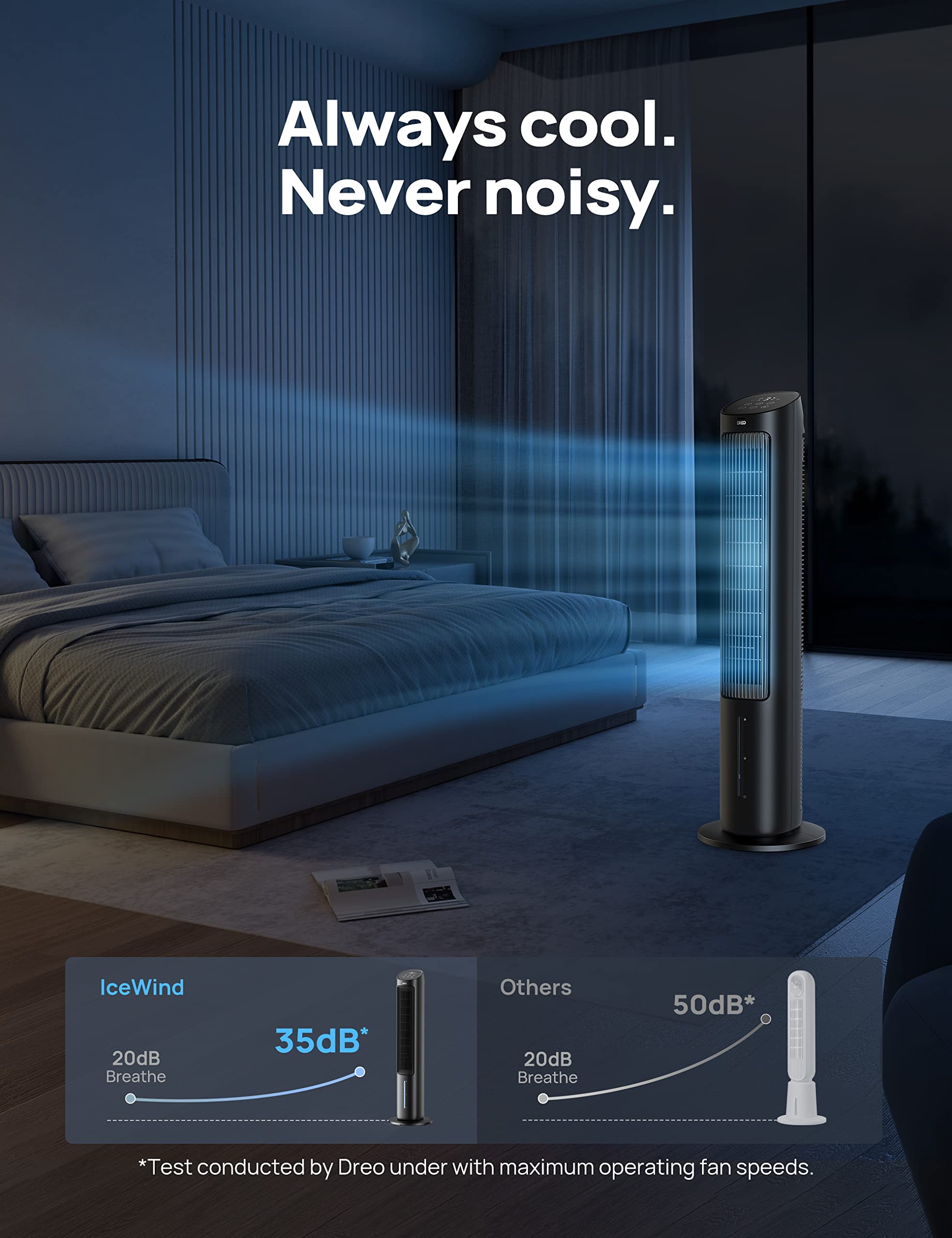 Dreo Tower Fan, 40    Fans That Blow Cold Air, 80 Oscillating, Removable Water Tank, Remote Control, 4 Speeds, 7H Timer, Bedroom