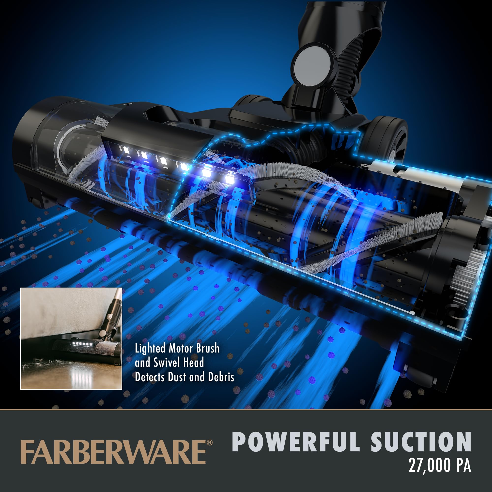 Farberware Cordless Platinum Stick Vacuum Cleaner, Smart Sensor Technology For Carpet And Hard Floors, Bendable And Handheld Vac