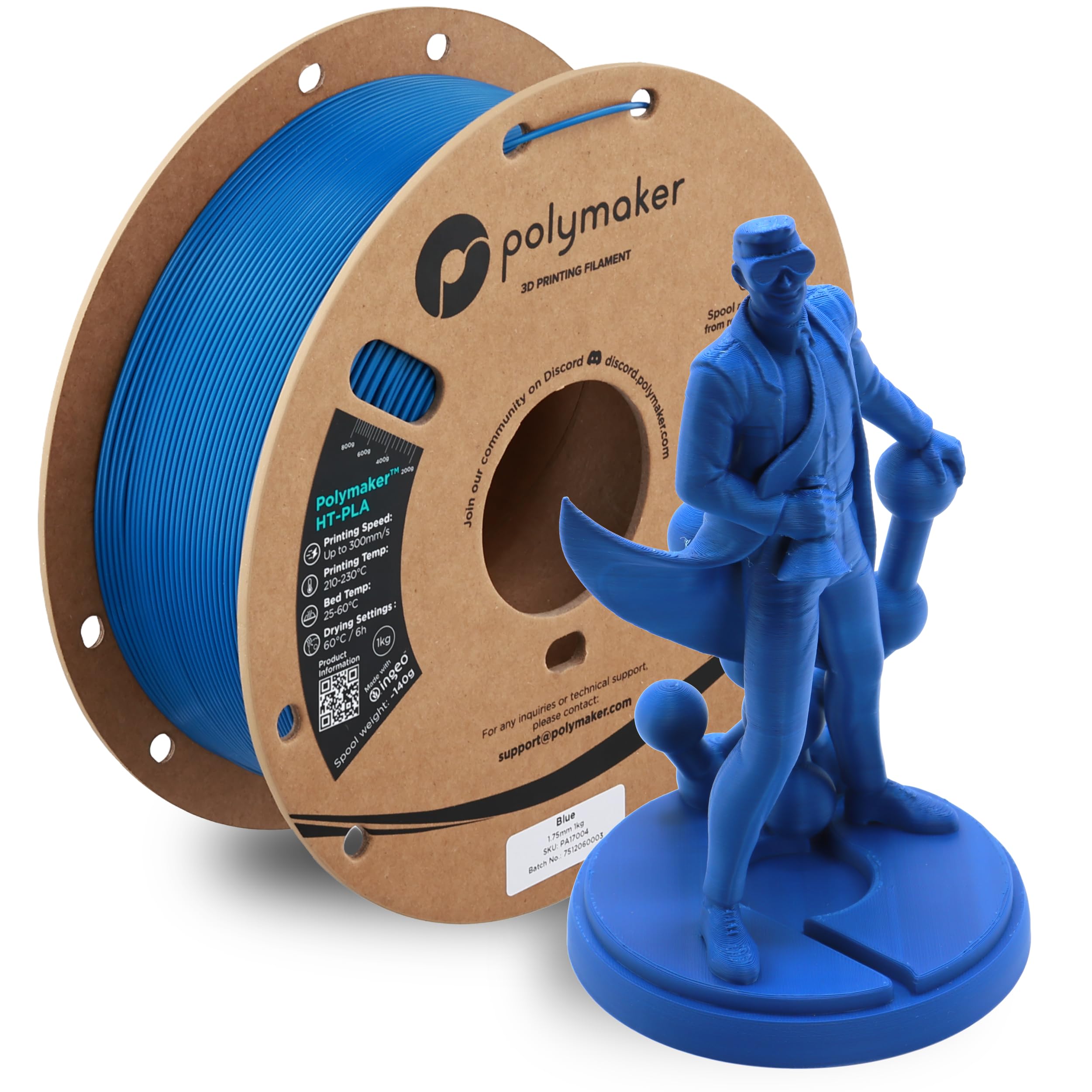 Polymaker HT-PLA Filament 1.75mm Blue, High Temp PLA for 3D Printing, Heat Stable Up to 150C, Easy to Print, Works with Most FDM
