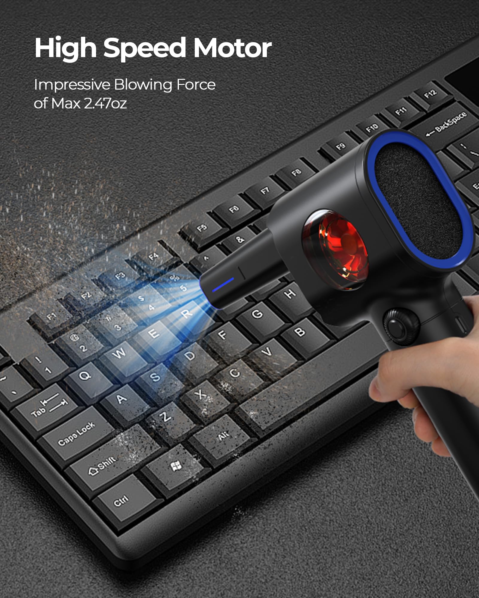 Koonie Pro Compressed Air Duster With Storage Case|Max.100Min Runtime|High Speed Motor|6 Multi Use Accessories|Led Spotlighting|