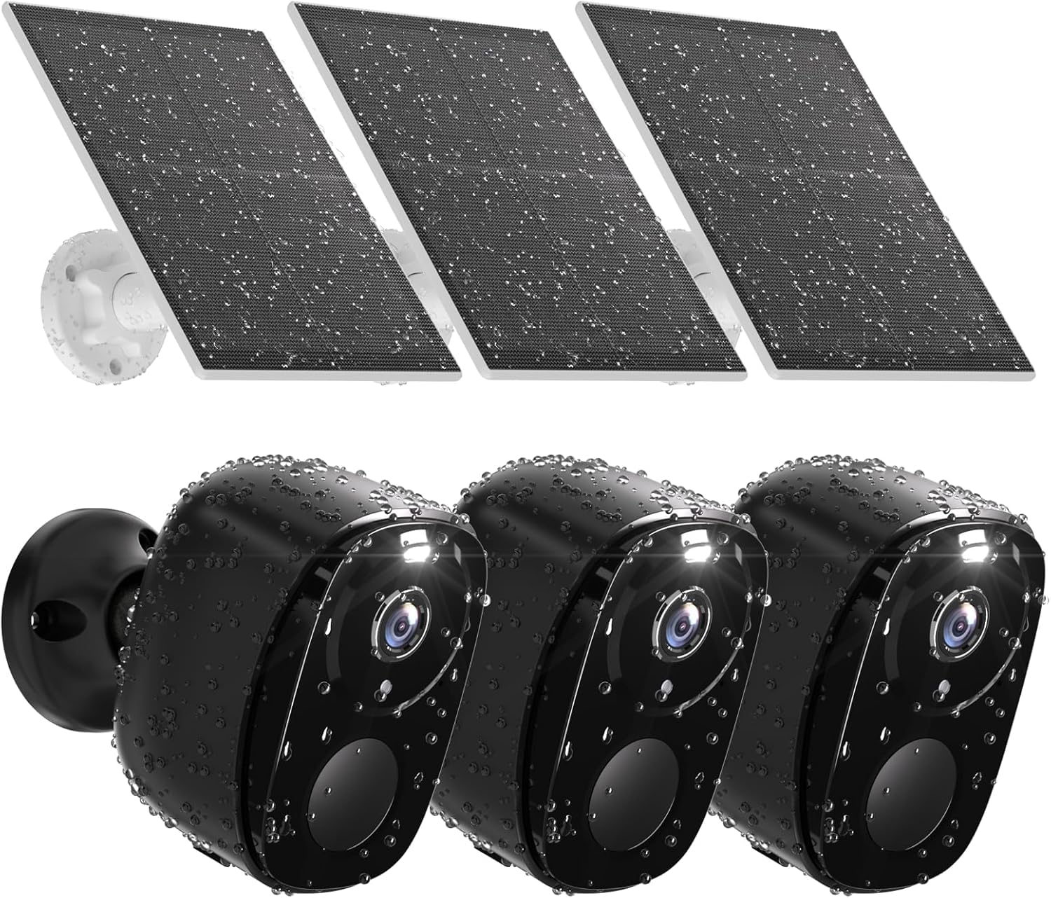Rrycom Security Cameras Wireless Outdoor 3Pack, Flood Light Solar Cameras For Home Security, 2K Camera With Color Night Vision, Pir Human Detection, 2 Way Talk, Ip65 Waterproof, Sd Card/Cloud Storage