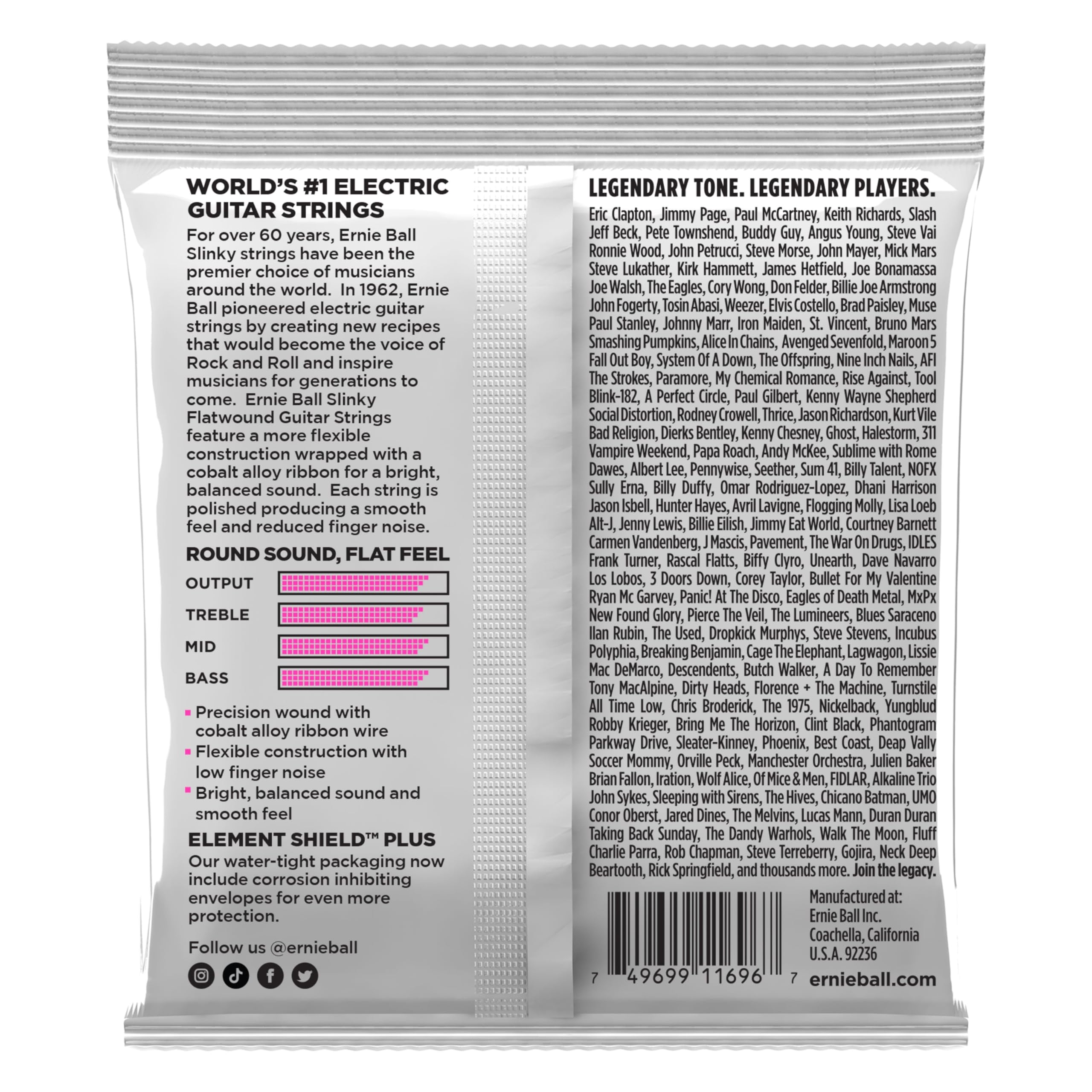 Ernie Ball Super Slinky Flatwound Electric Guitar Strings 9 42 Gauge (P02593)