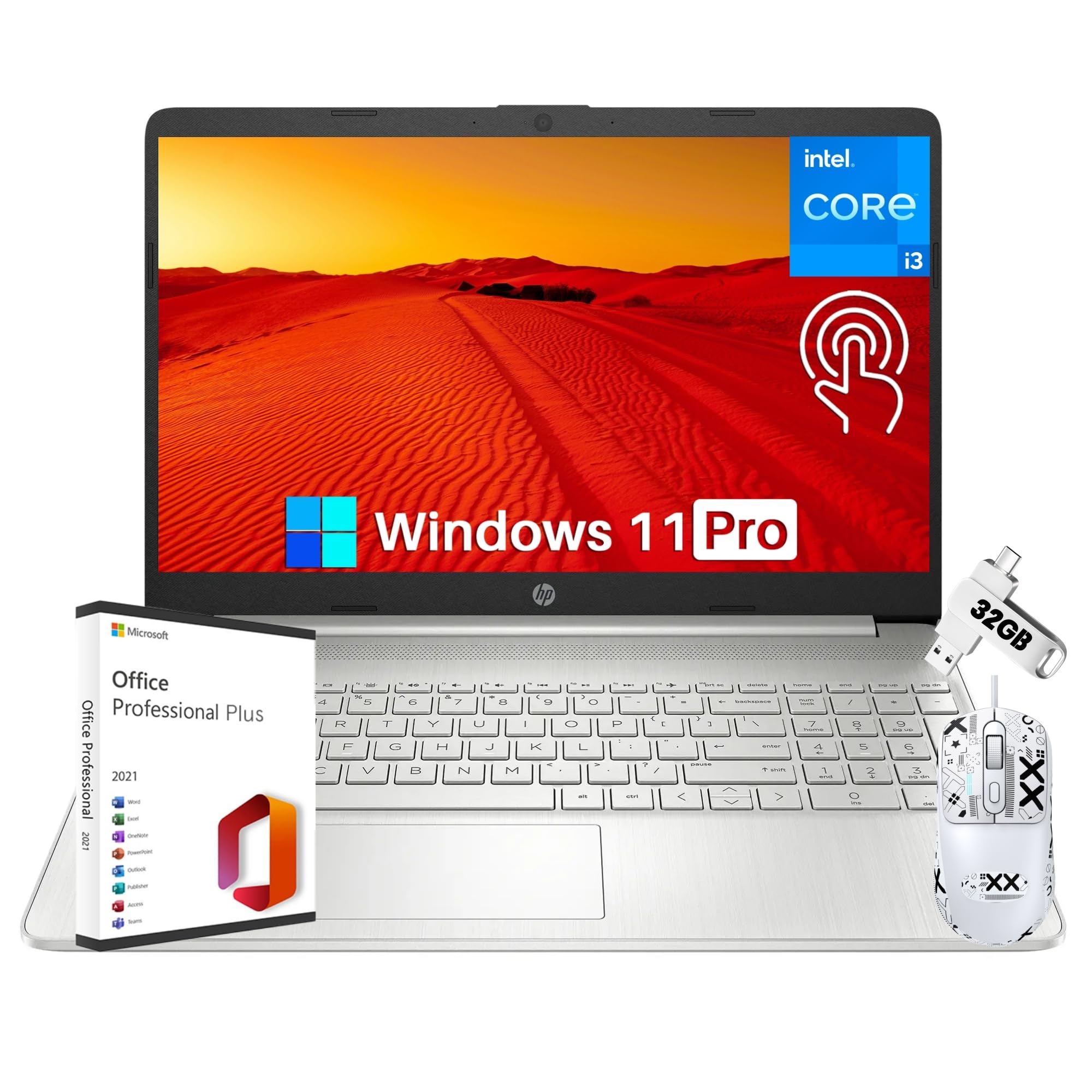HP 15.6 Touchscreen Laptop for Business Student, with Windows 11 Pro, Intel i3-1215U Processor, 32 GB RAM, 1 TB SSD, Long Batter