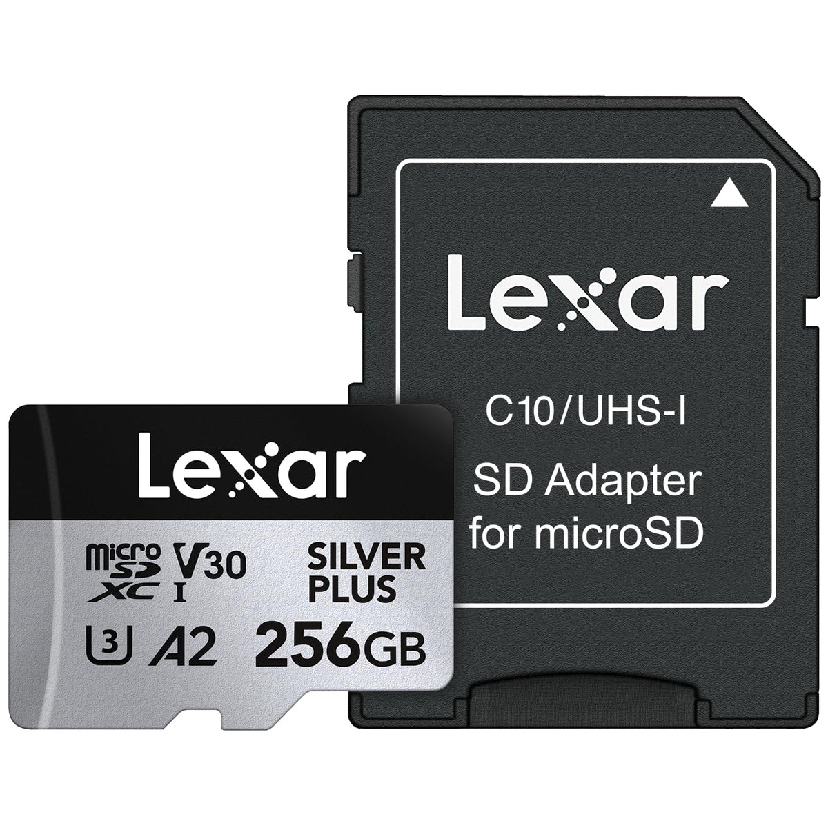 Lexar 256GB Professional Silver Plus microSDXC Memory Card w/SD Adapter, UHS-I, C10, U3, V30, Full-HD & 4K Video, Up to 205/150 MB/s Read/Write, for Videographers, Gamers (LMSSIPL256G-BNANU)