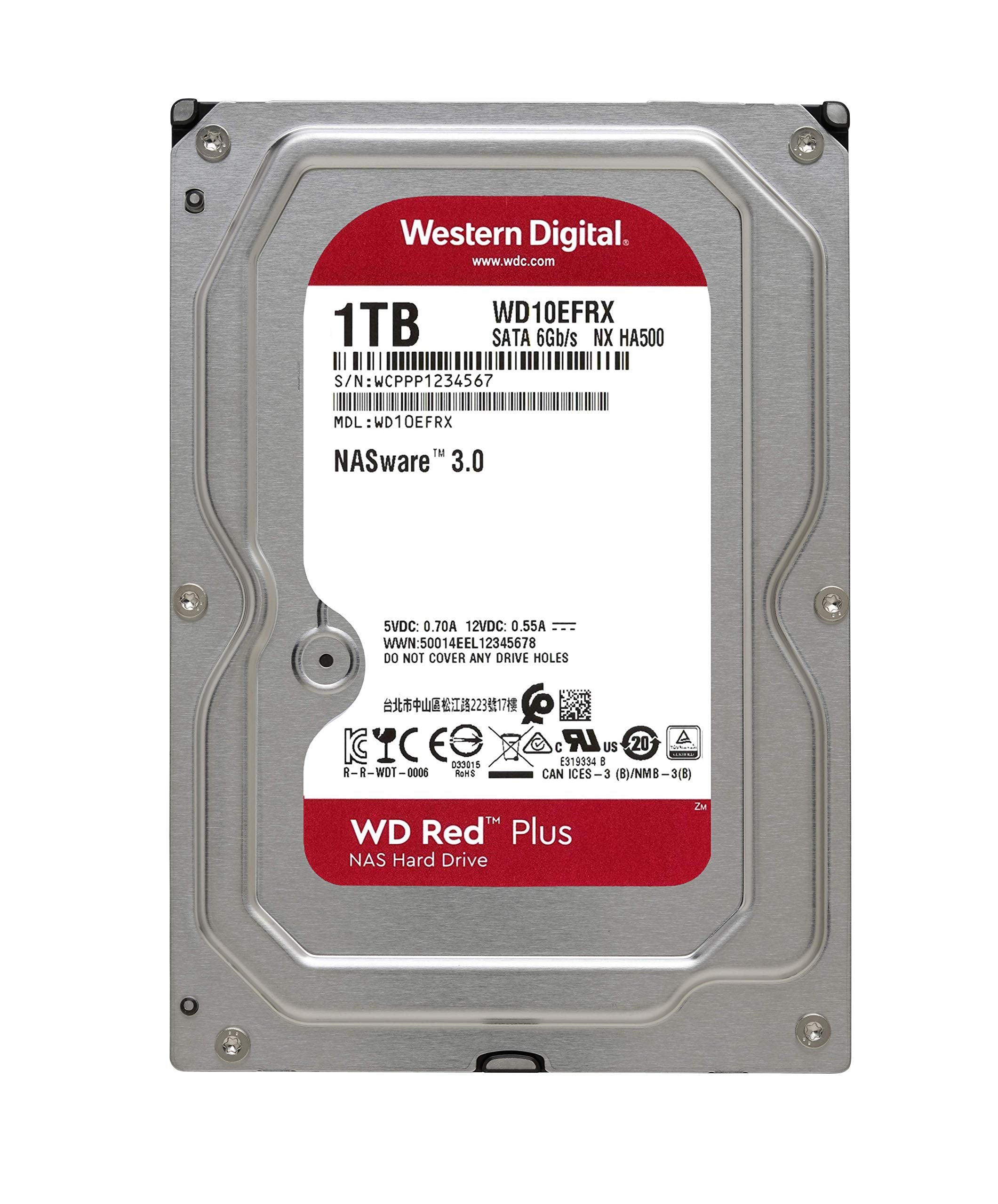 Western Digital 1Tb Wd Red Plus Nas Internal Hard Drive Hdd   5400 Rpm, Sata 6 Gb/S, Cmr, 64 Mb Cache, 3.5''   Wd10Efrx