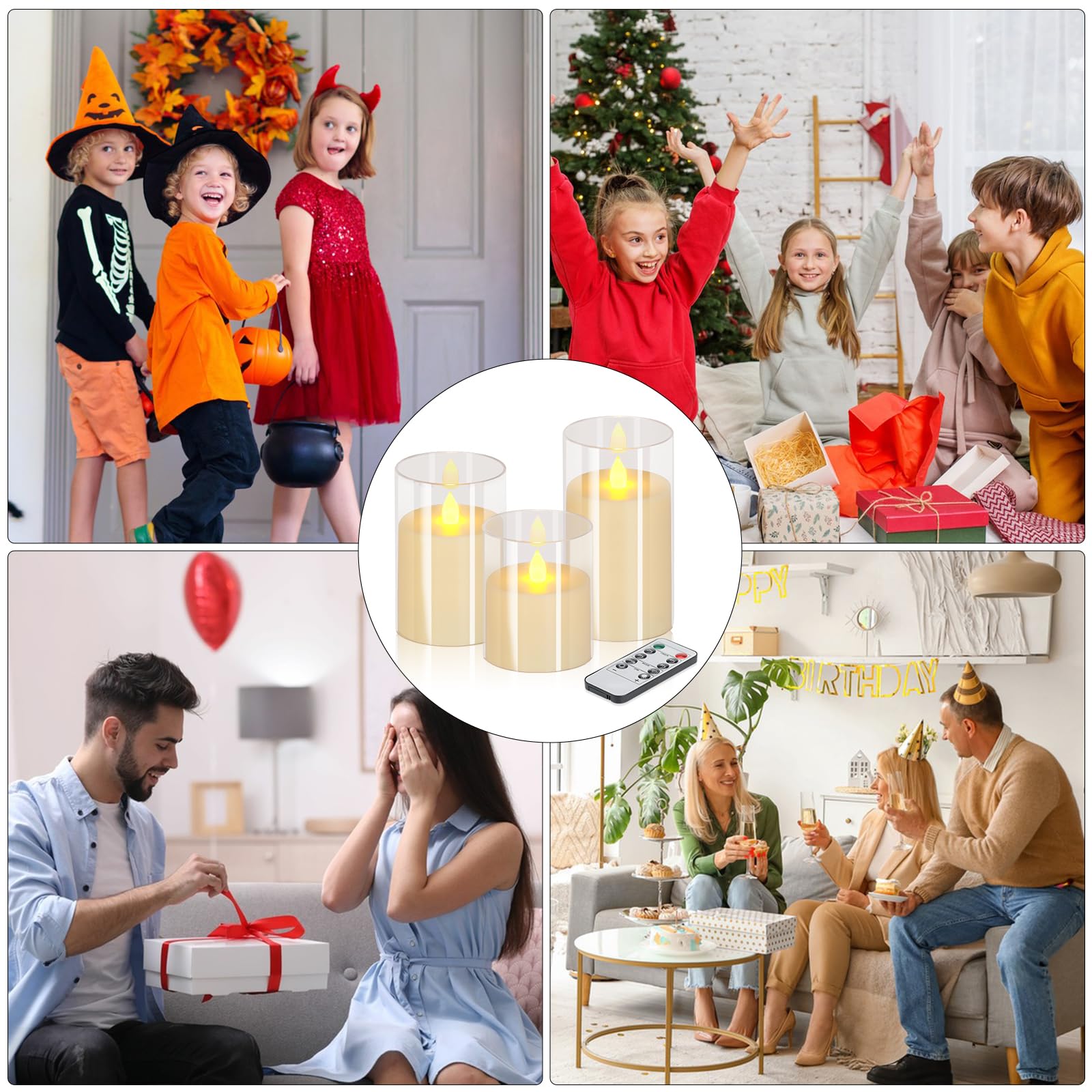 Flameless Candles 4'' 5'' 6'' Acrylic Glass Pillars 3'' Diameter Battery Operated Flickering Candles Include Remote With 24Hour