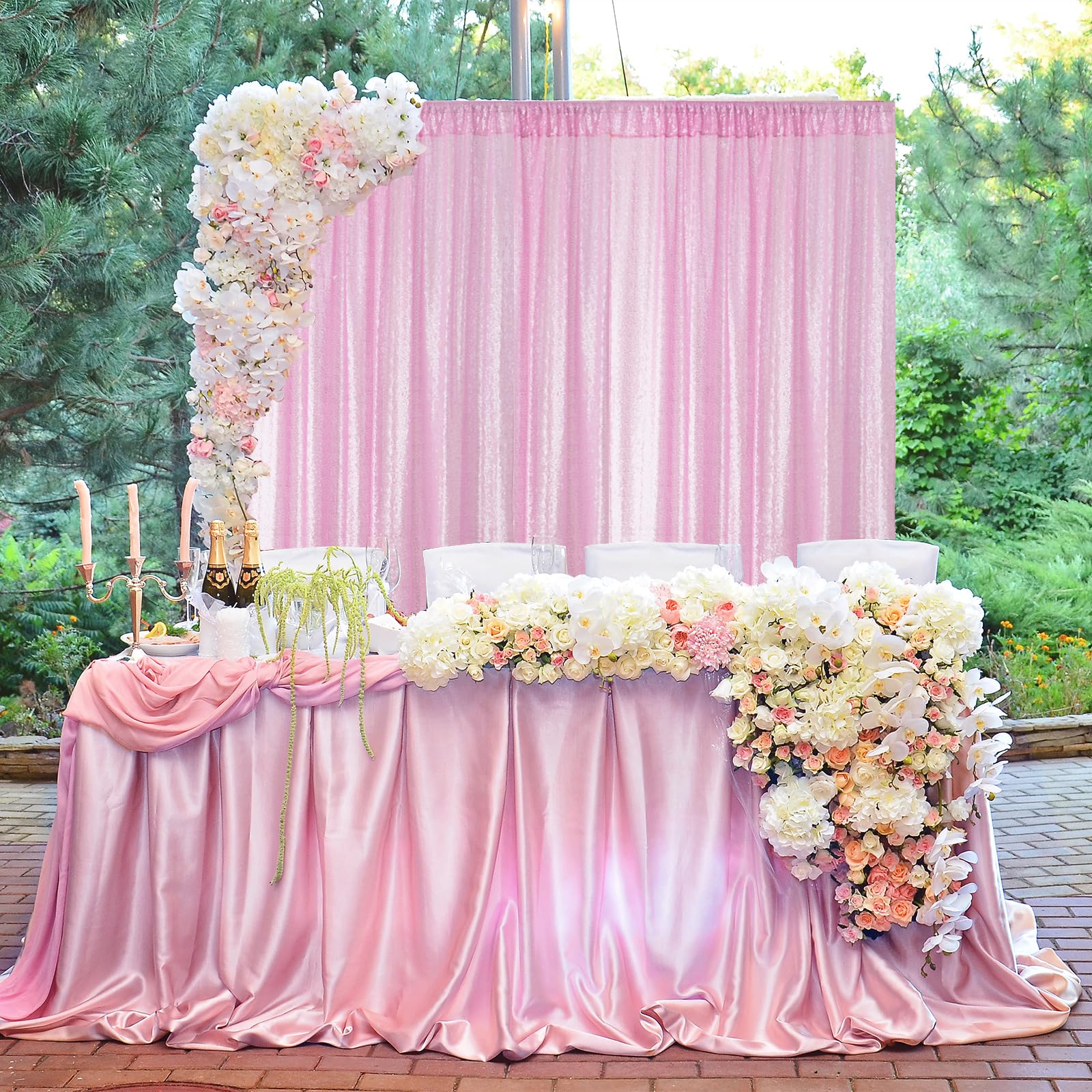 Sugargirl Matte Pink Sequin Backdrop Curtain 4 Panels 2Ftx8Ft Glitter Pink Background Drapes Sparkle Photography Backdrop For Pa