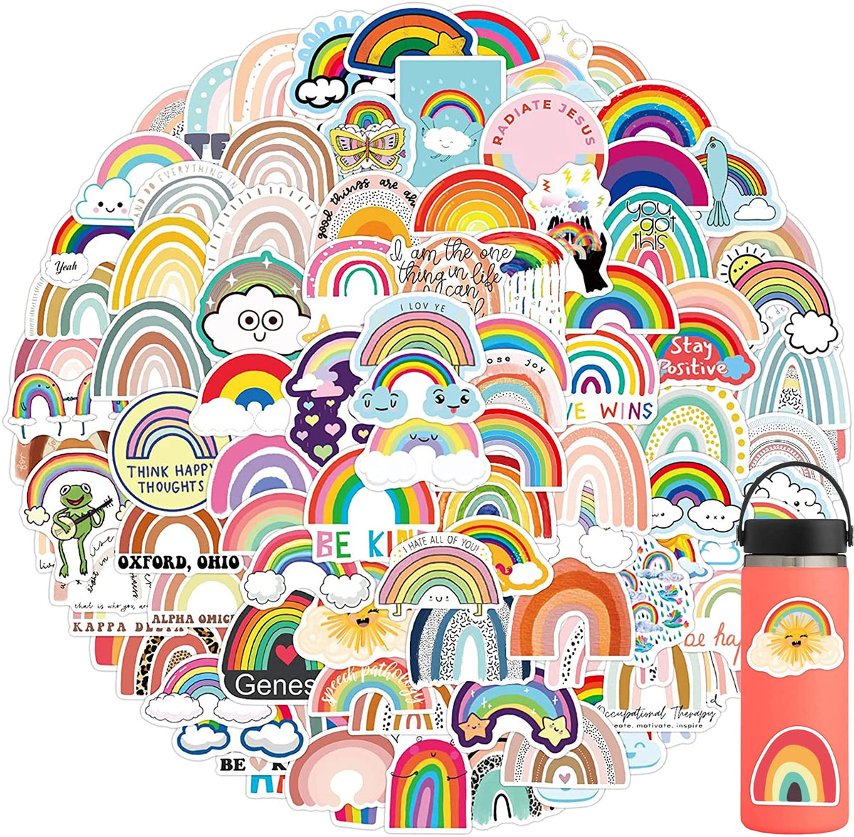 103Pcs Rainbow Waterproof Vinyl Stickers Decals Vsco Aesthetic Stickers For Laptop Water Bottles Bike Skateboard Luggage Compute