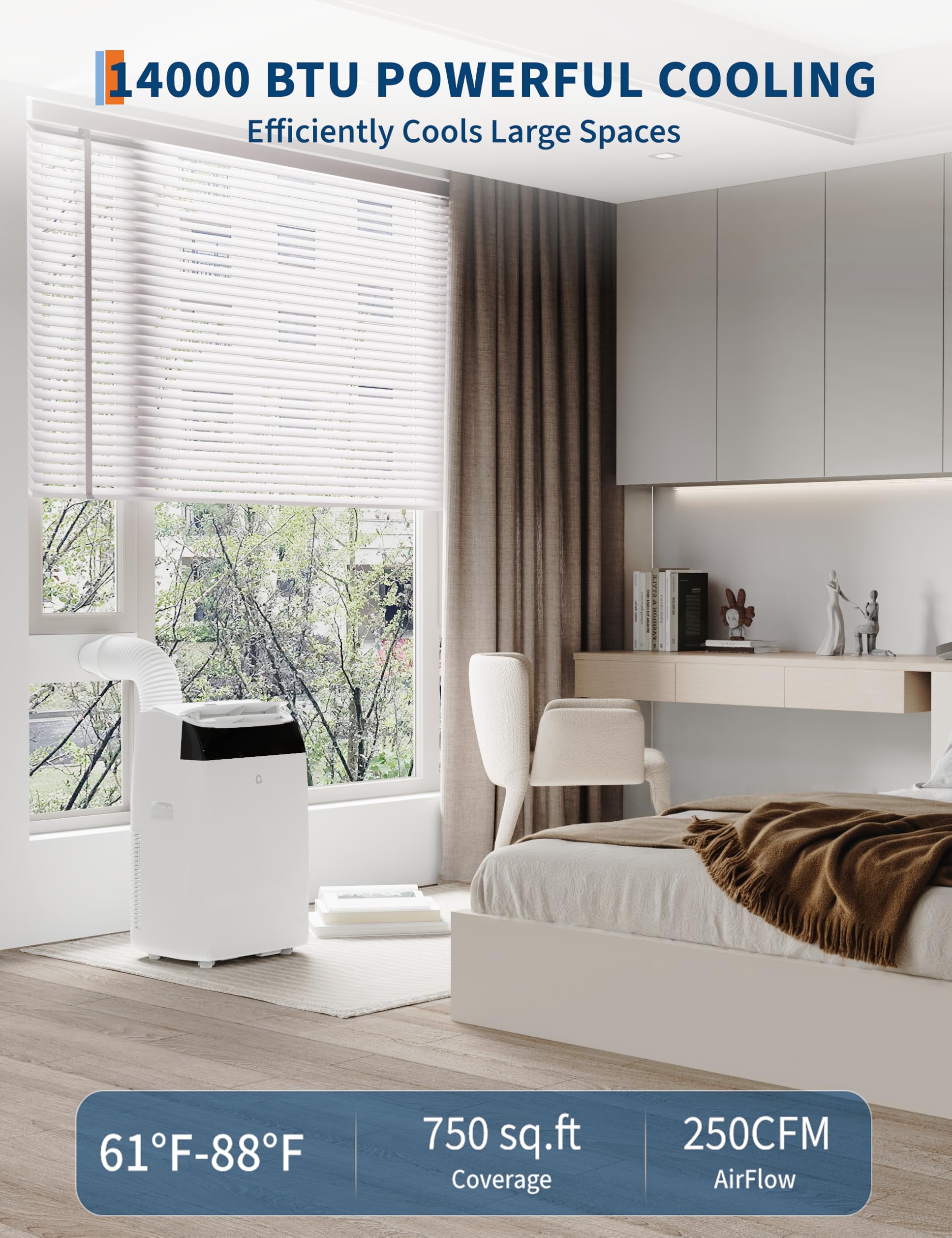 14,000 Btu Portable Air Conditioners - 3-In-1 Standing Ac Units Powerful Quiet Smart Air Conditioning Cools Within 750 Sq.Ft Wit