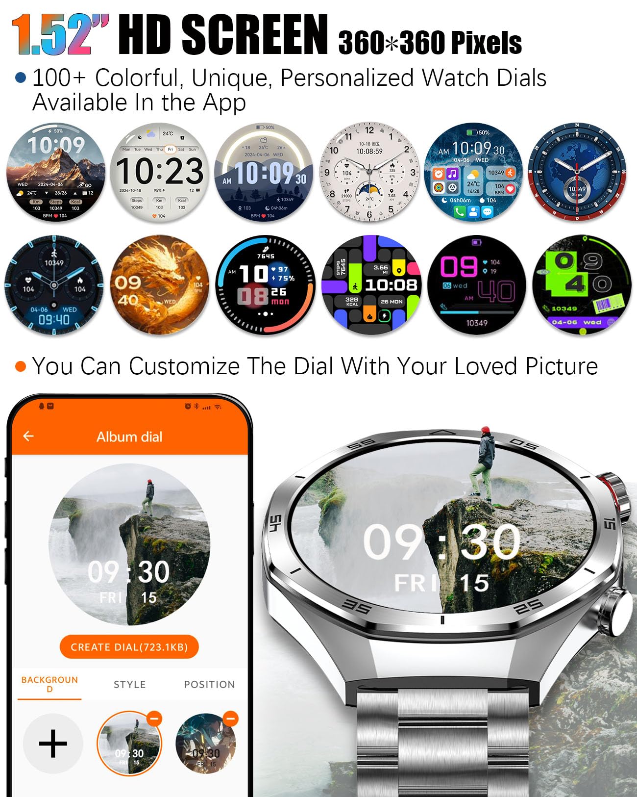 Mens Smart Watch 1.52 Hd Touch Screen Sports Fitness Tracker With Bluetooth Calls Ip67 Waterproof Smartwatch For Men 24/7 Heart