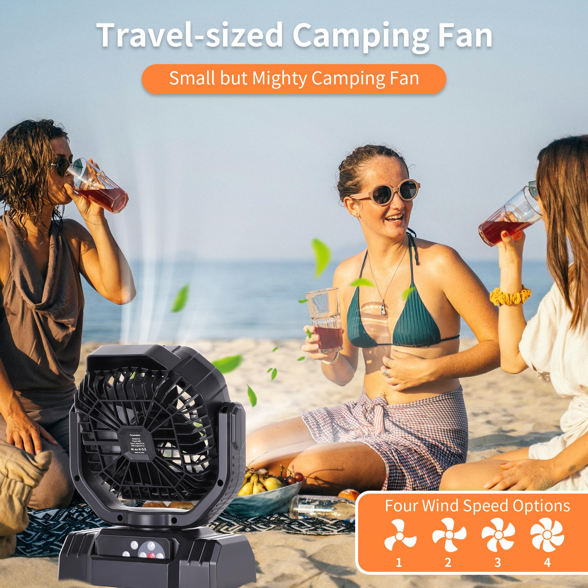 Avv High Speed Portable Camping Fan Rechargeable Fan, Oscillation Fan With Remote Control, And Led Light Battery Powered Fan Out