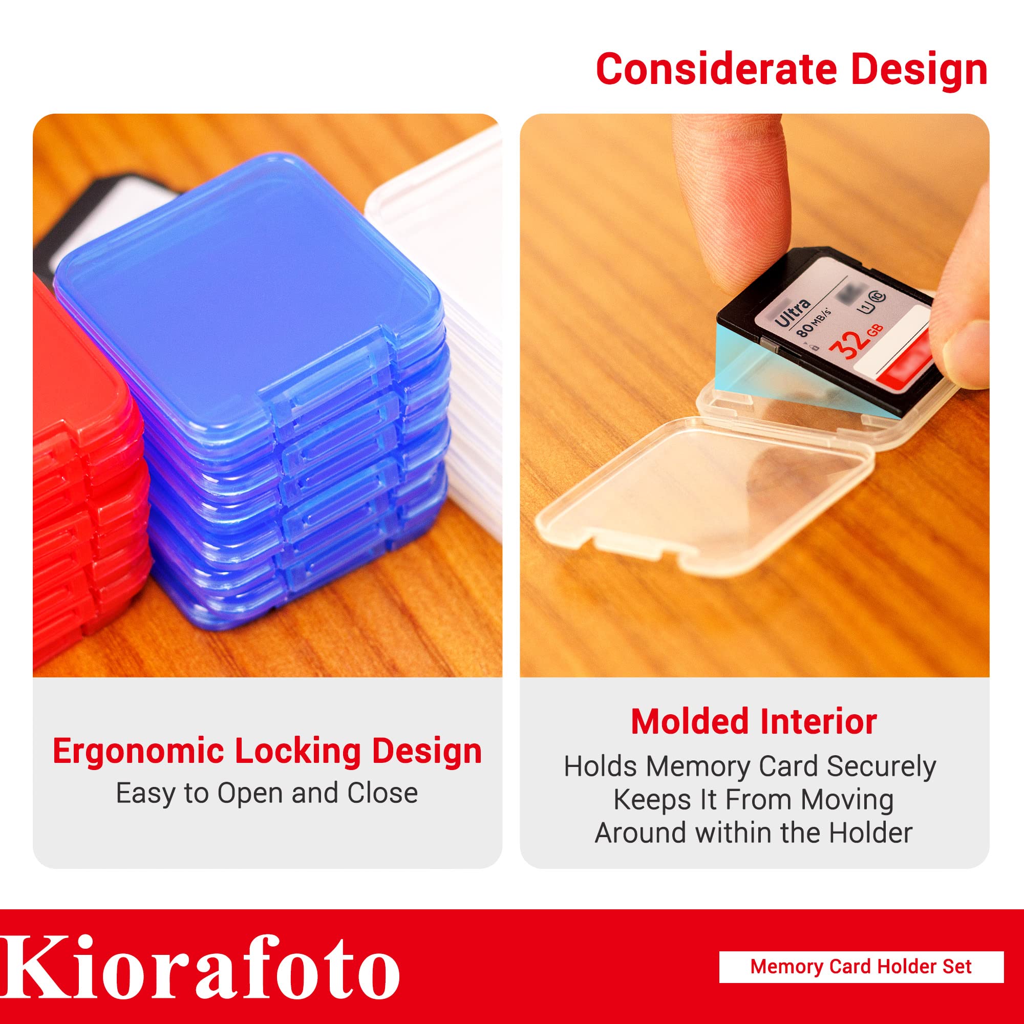 Kiorafoto 24 Pcs Multi Color Clear Plastic Sd Card Case Holder For 24 Sd Sdxc Sdhc Cards, Transparent Standard Memory Card Case