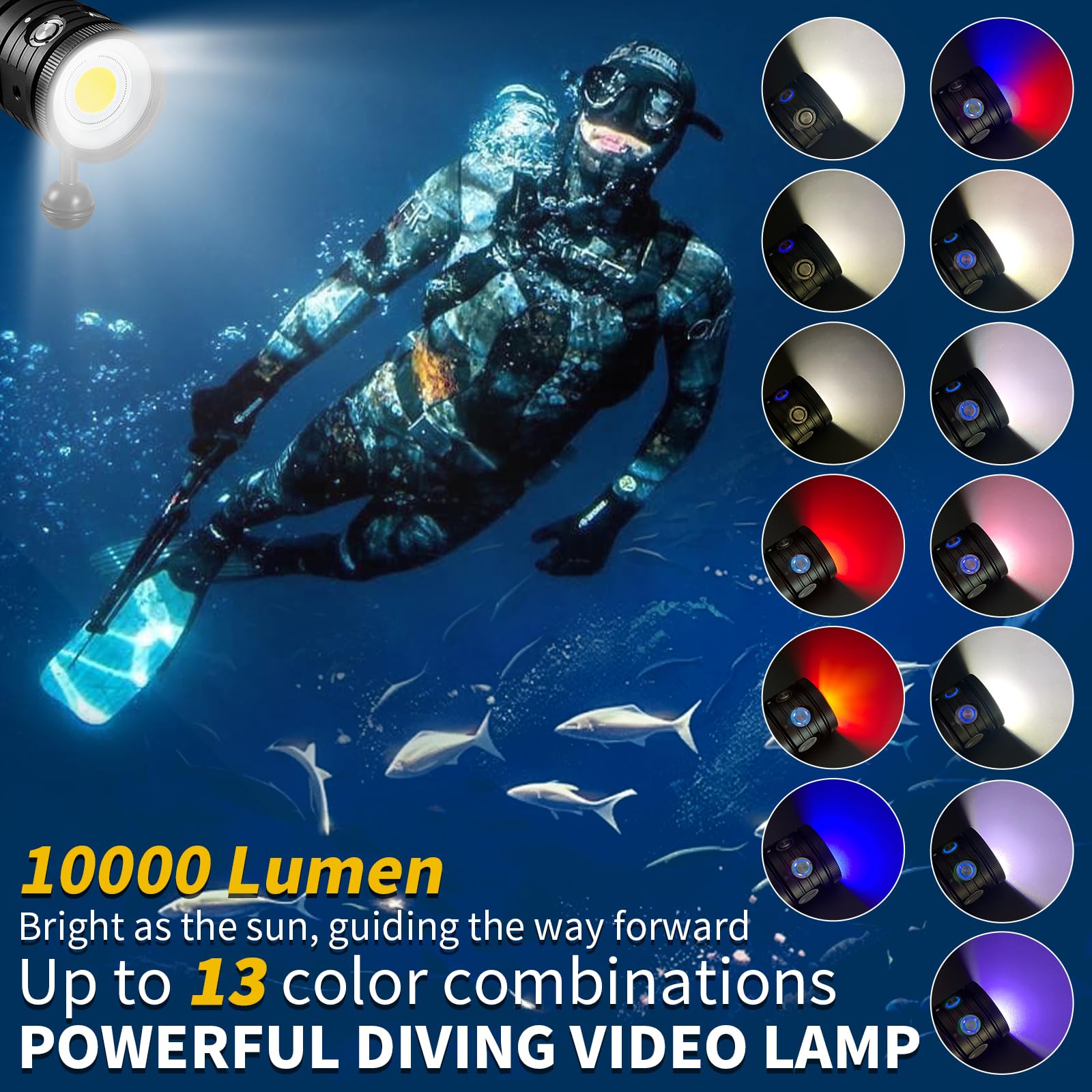 Dive Light,Letonpower Ts S 10000Lumens 100M Underwater Video Light,Diving Flashlight,Waterproof Flashlight With Type C Charging