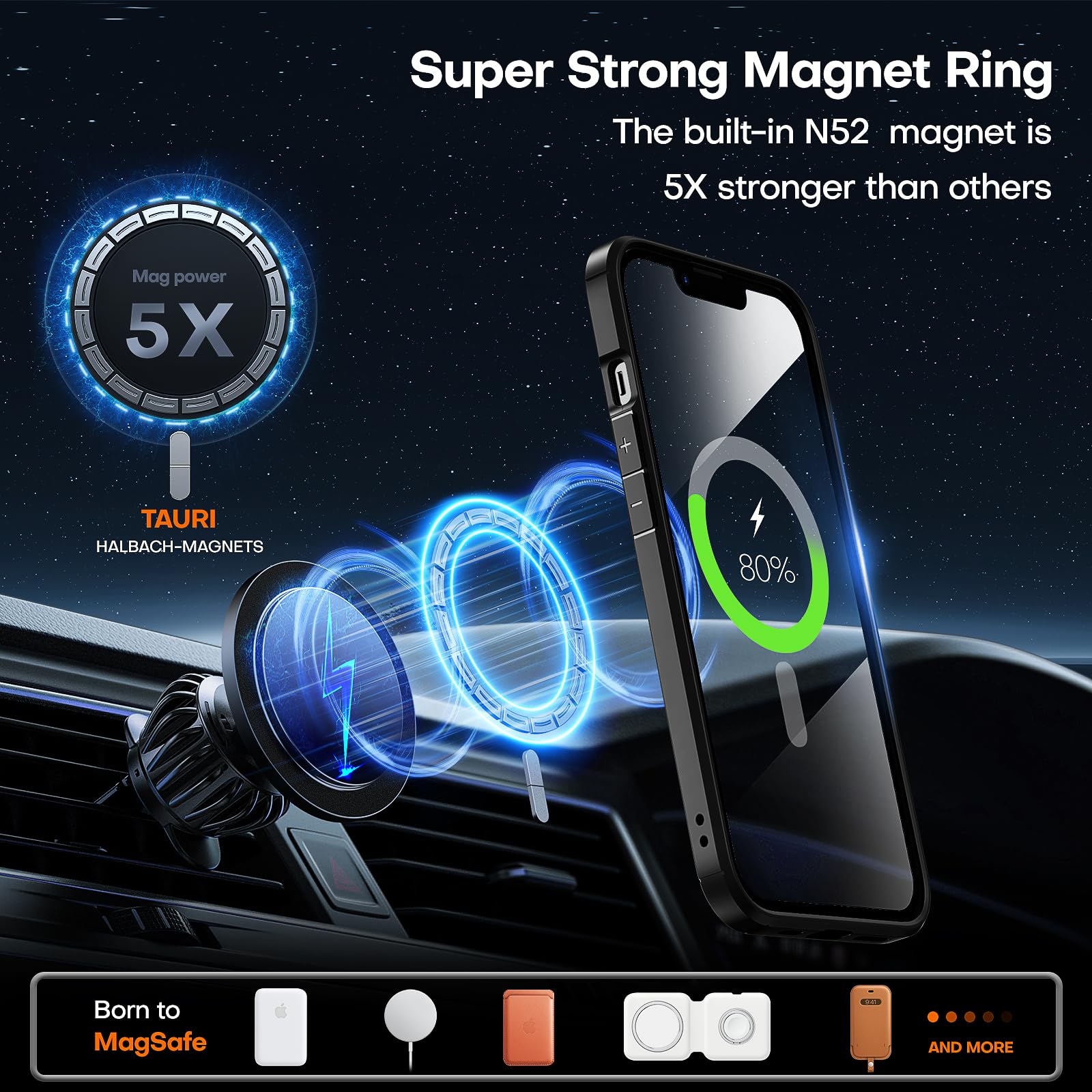 Tauri 3 In 1 Magnetic For Iphone 13 Pro Case, With 2X Hd Screen Protector, 10 Ft Drop Protection, Compatible With Magsafe Case F