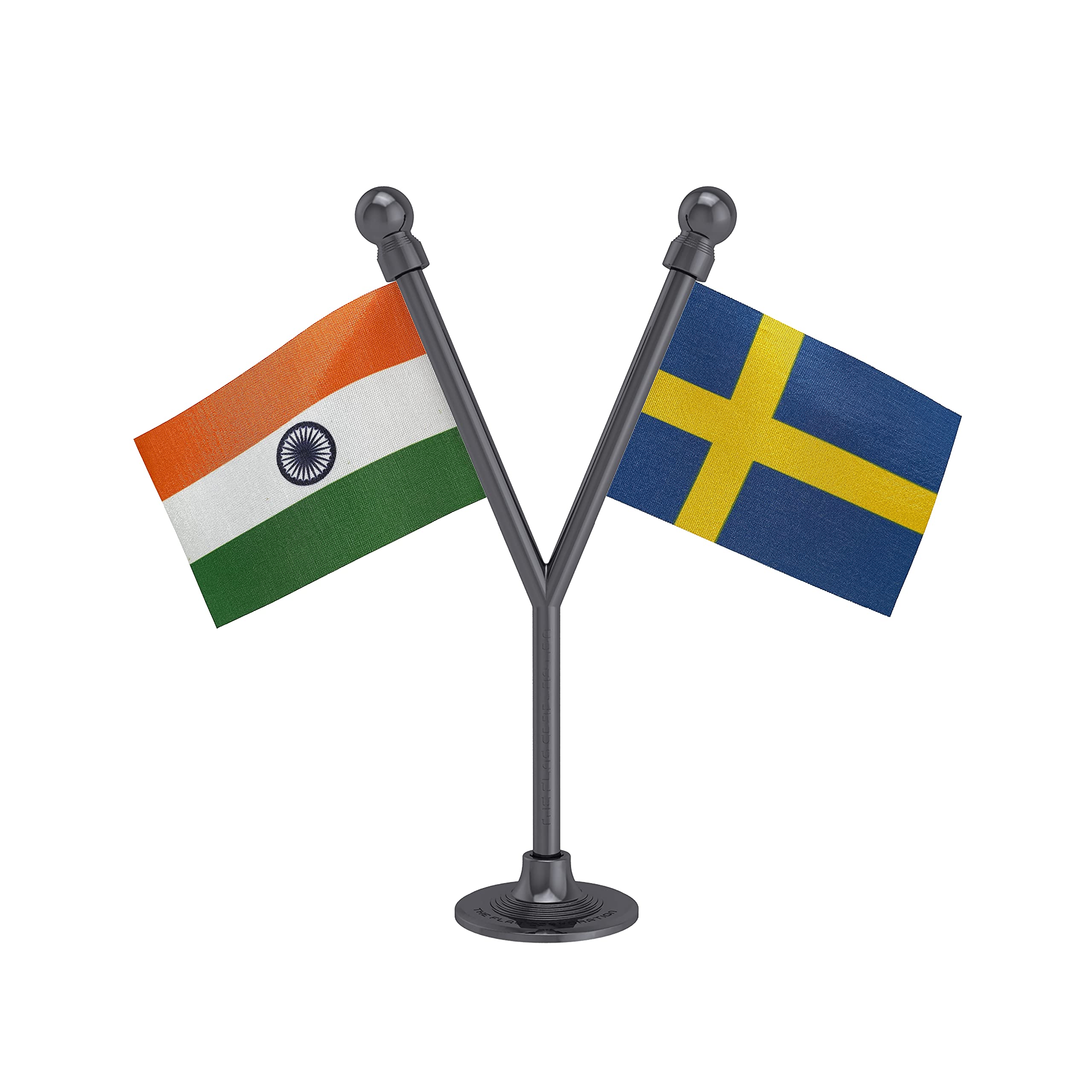The Flag Corporation India & Sweden Car Dashboard Flag 2In X 3In With A Plastic Dark Knight Grey Base